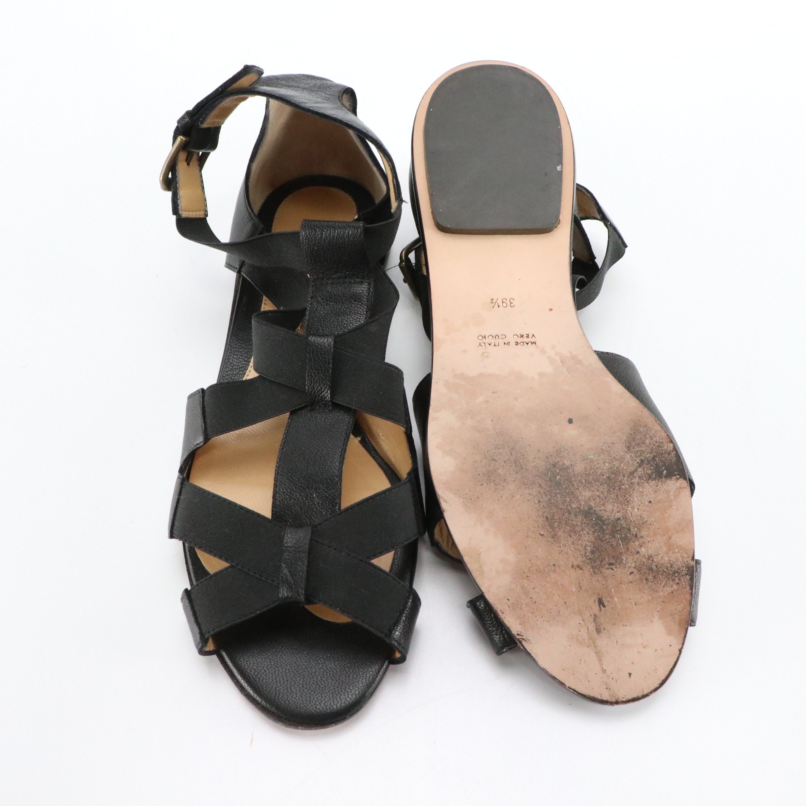 Pellico Gladiator Sandals in Black Leather and Elastic