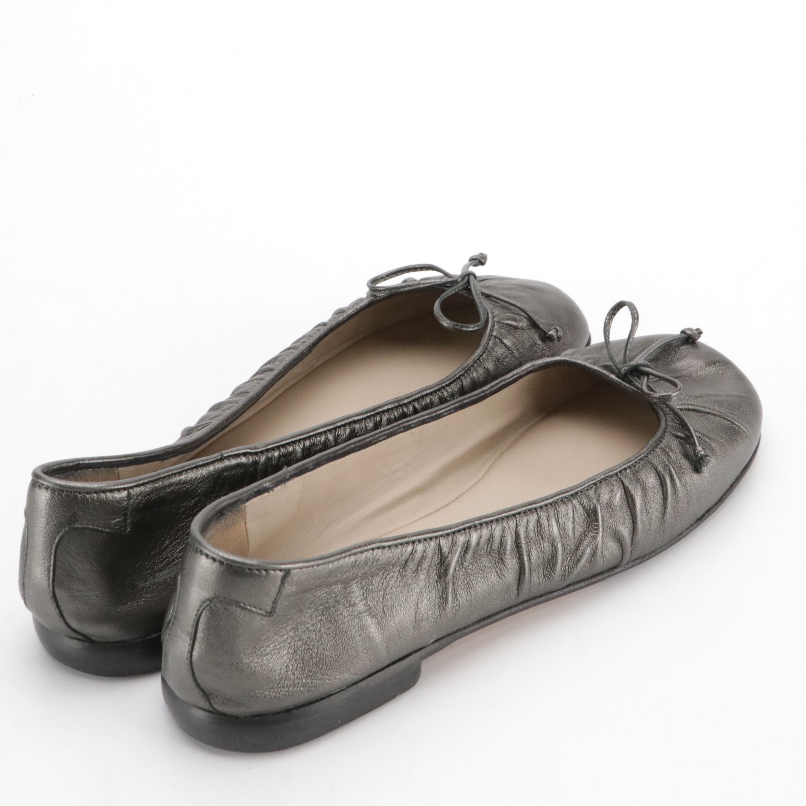 Taryn Rose Ballet Flats in Metallic Gunmetal Leather