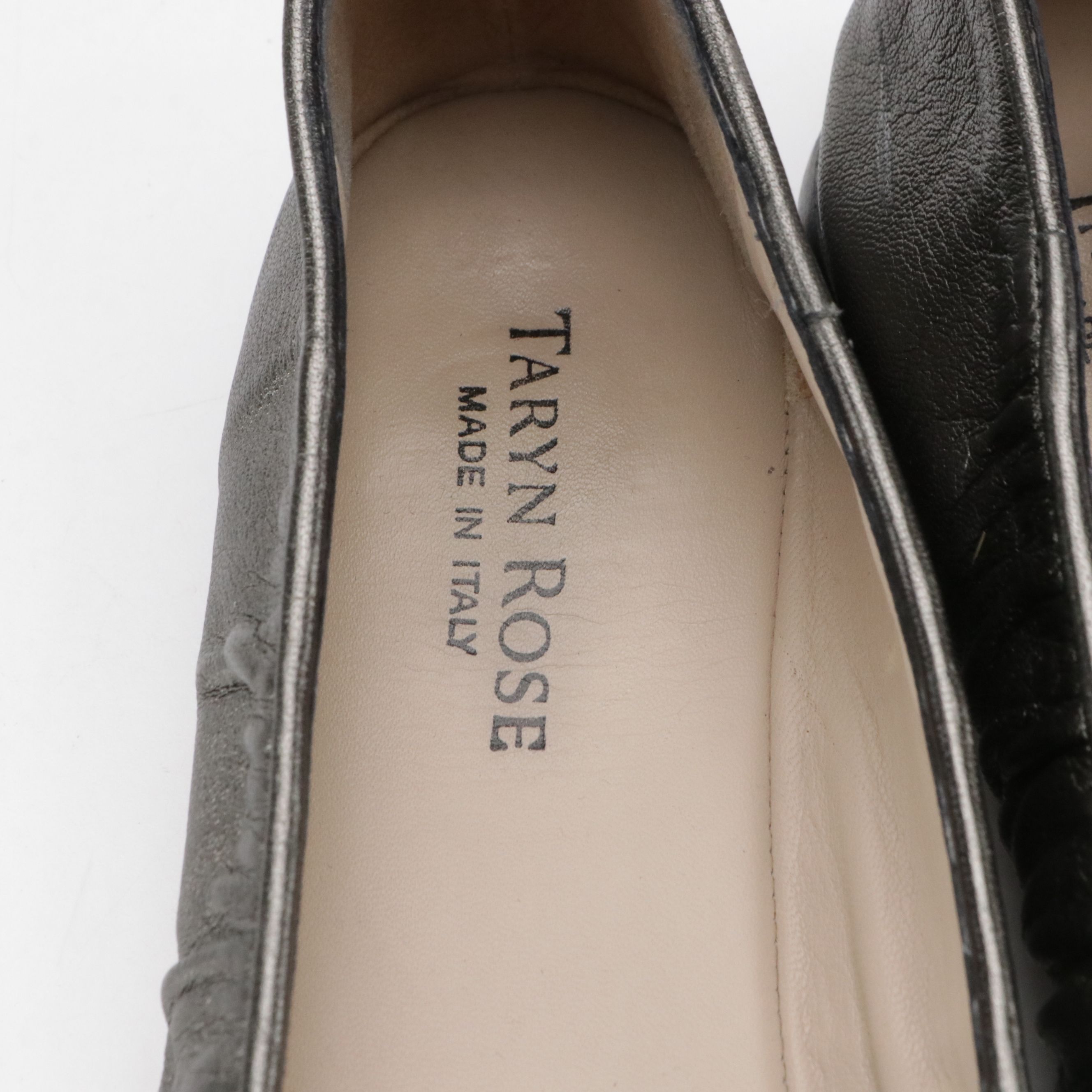 Taryn Rose Ballet Flats in Metallic Gunmetal Leather