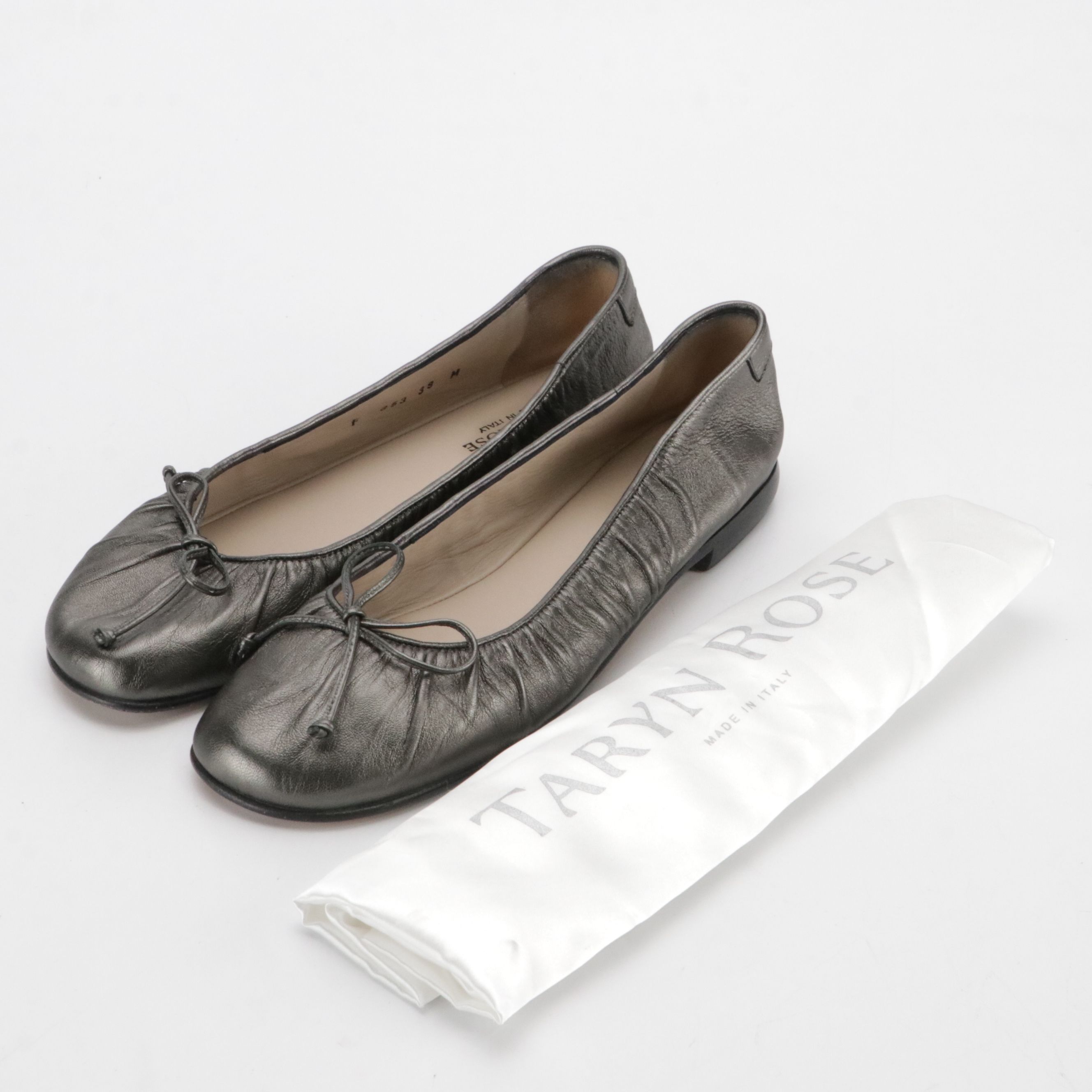Taryn Rose Ballet Flats in Metallic Gunmetal Leather