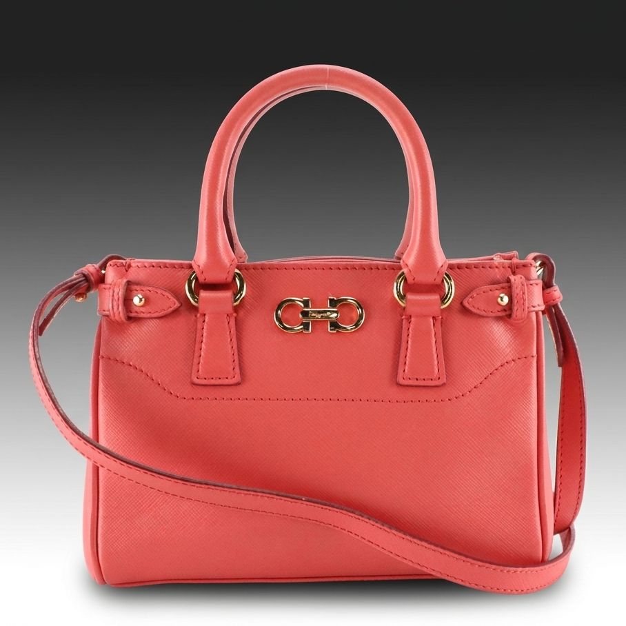 Ferragamo Double Gancini Mini Two Way Bag in Coral Pink Leather