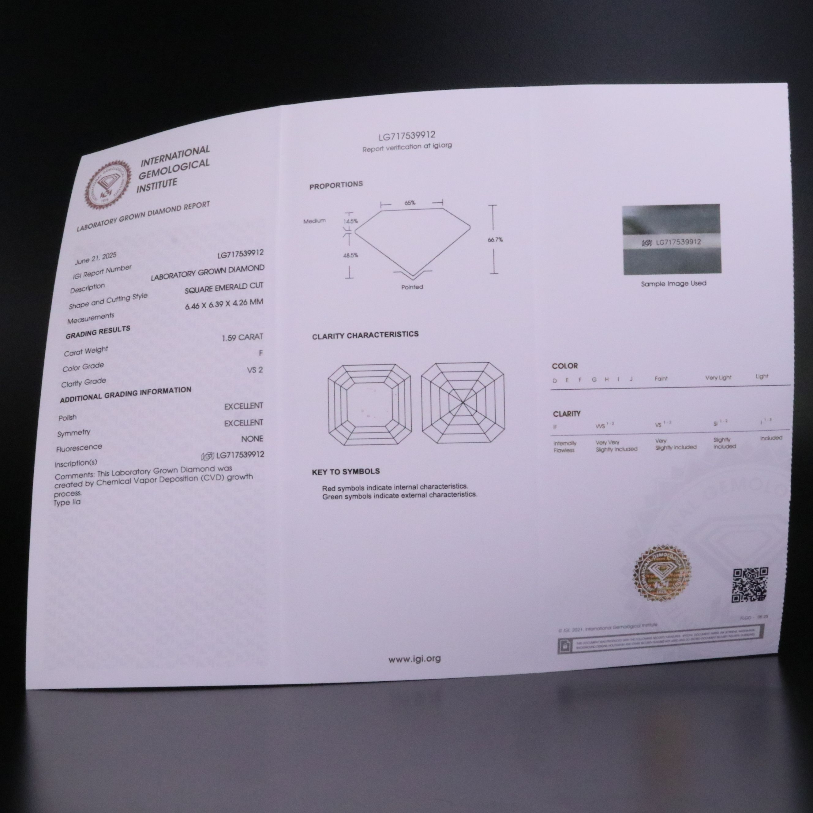 Loose 1.59 CT Lab Grown Diamond with IGI Report