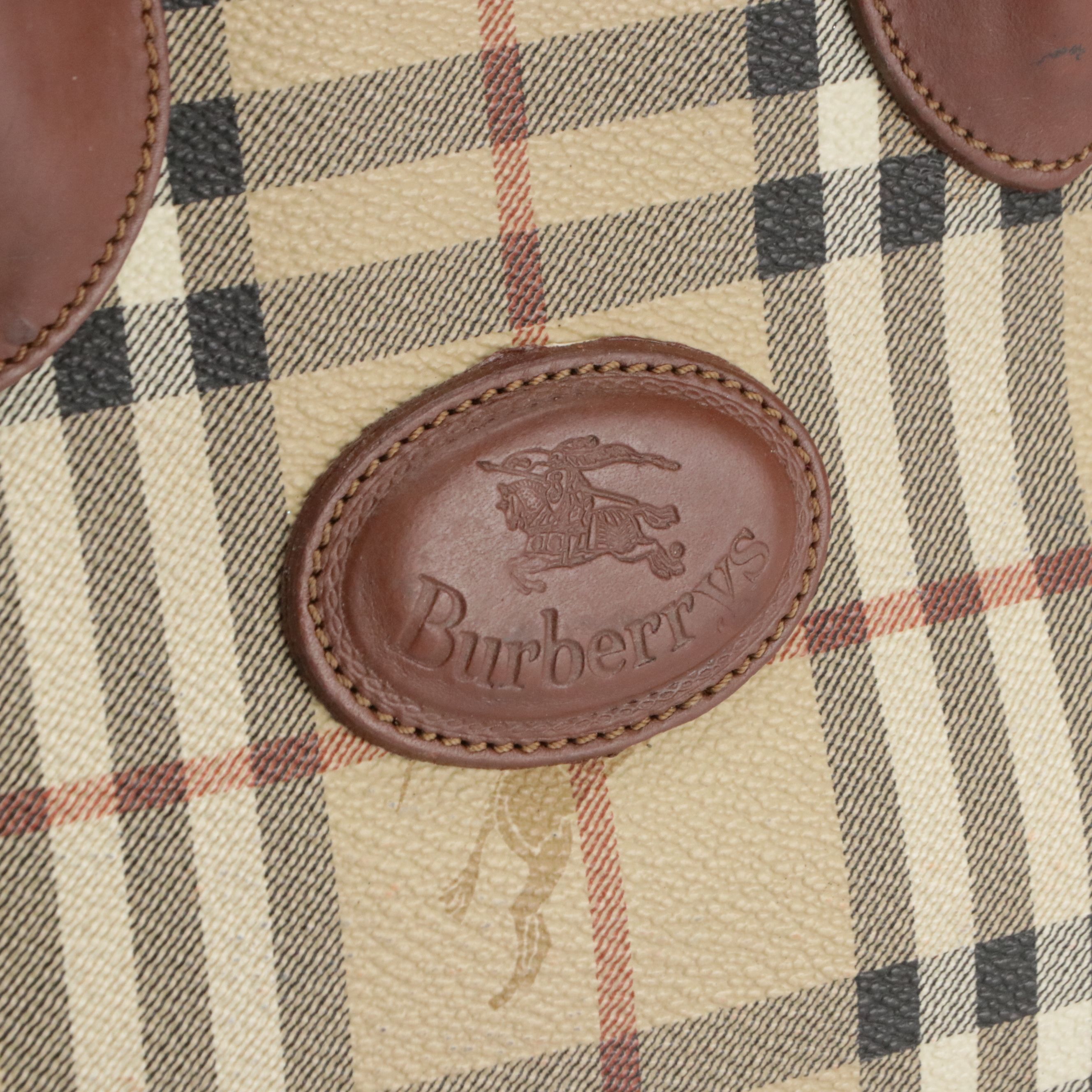 Burberrys Top Handle Dome Satchel Bag in Haymarket Check Canvas and Leather