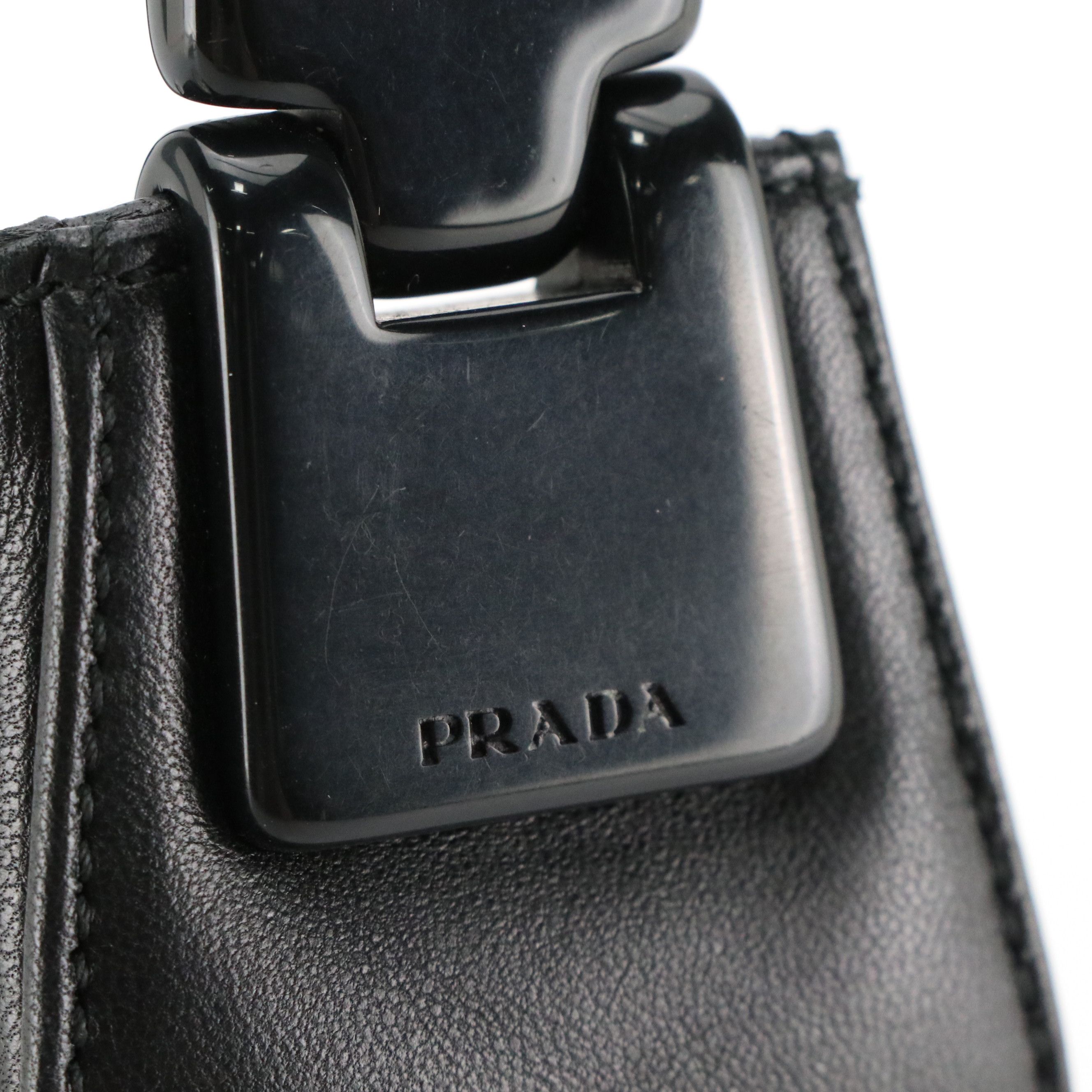 Prada Metal Strap Hobo Shoulder Bag in Black Nappa Leather