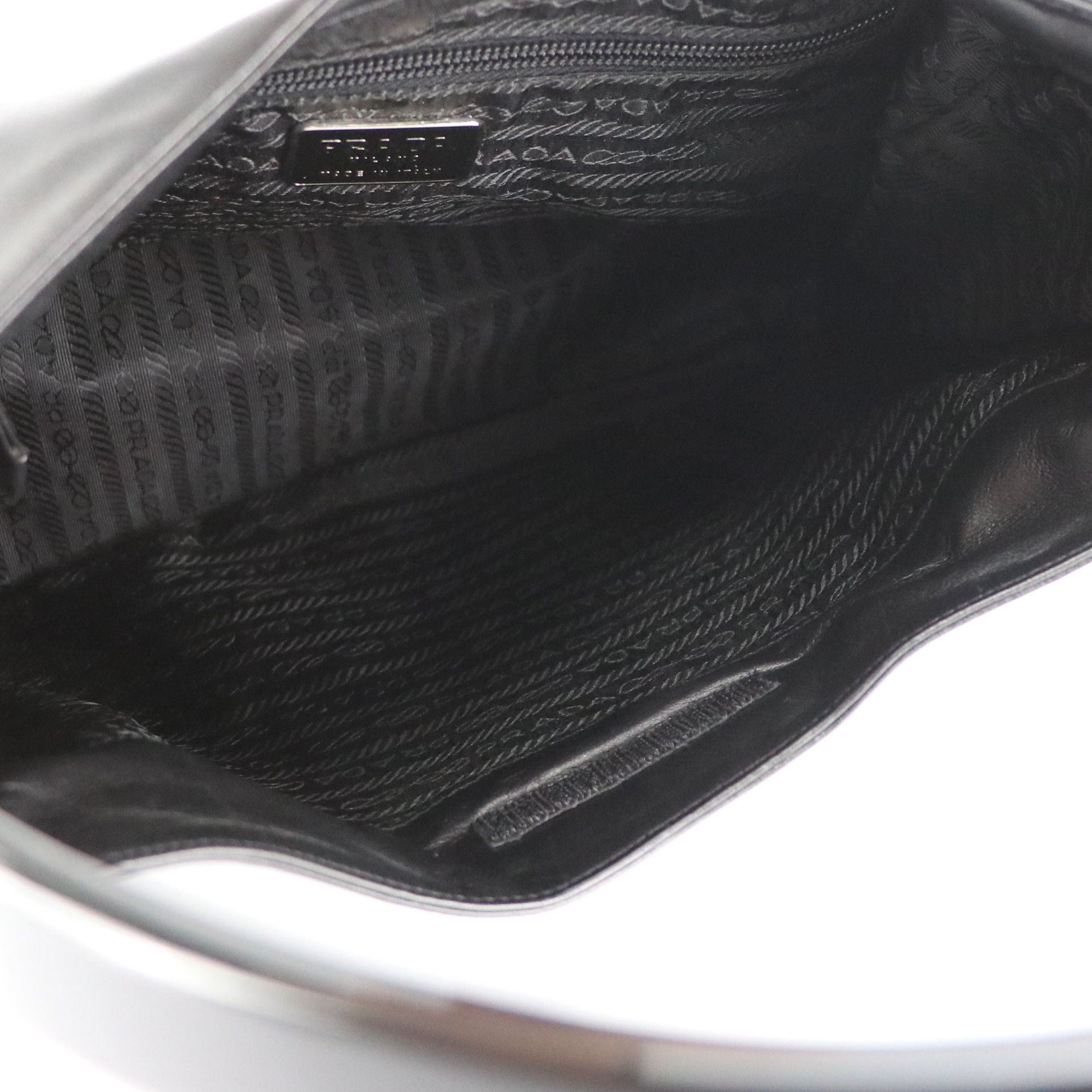 Prada Metal Strap Hobo Shoulder Bag in Black Nappa Leather