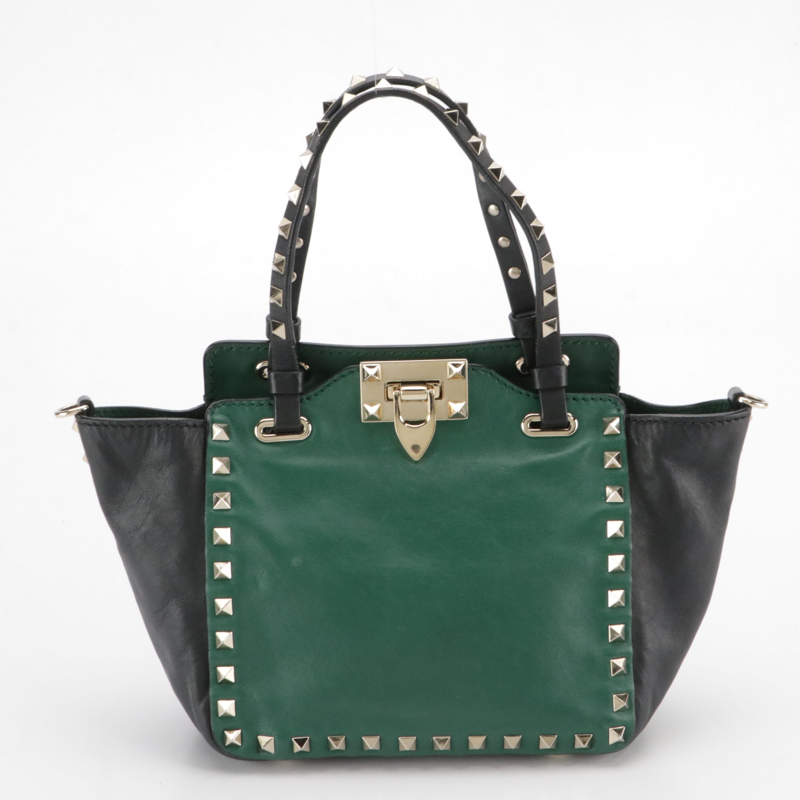 Valentino Garavani Rockstud Small Two Way Bag in Green and Black Leather
