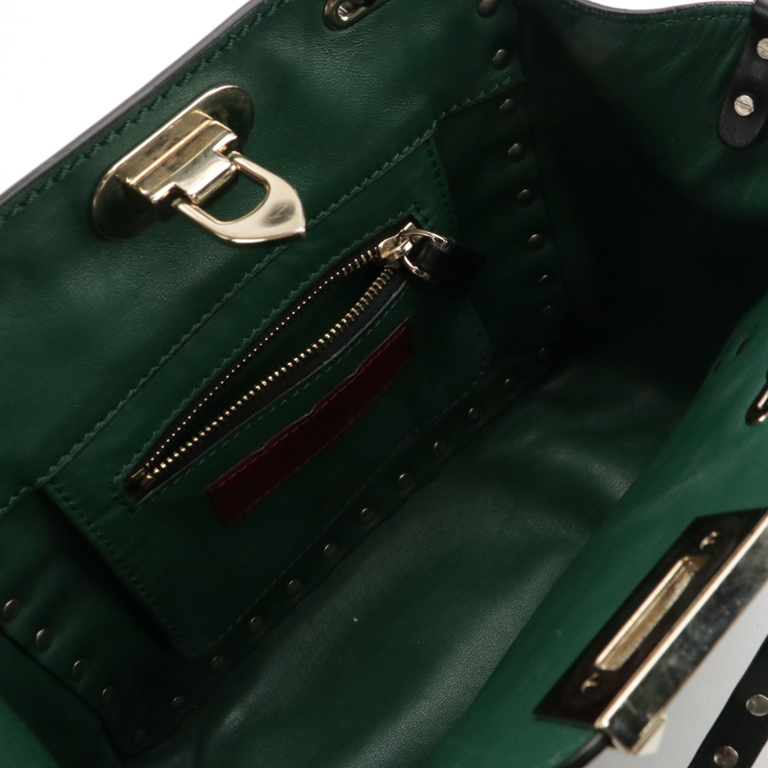 Valentino Garavani Rockstud Small Two Way Bag in Green and Black Leather
