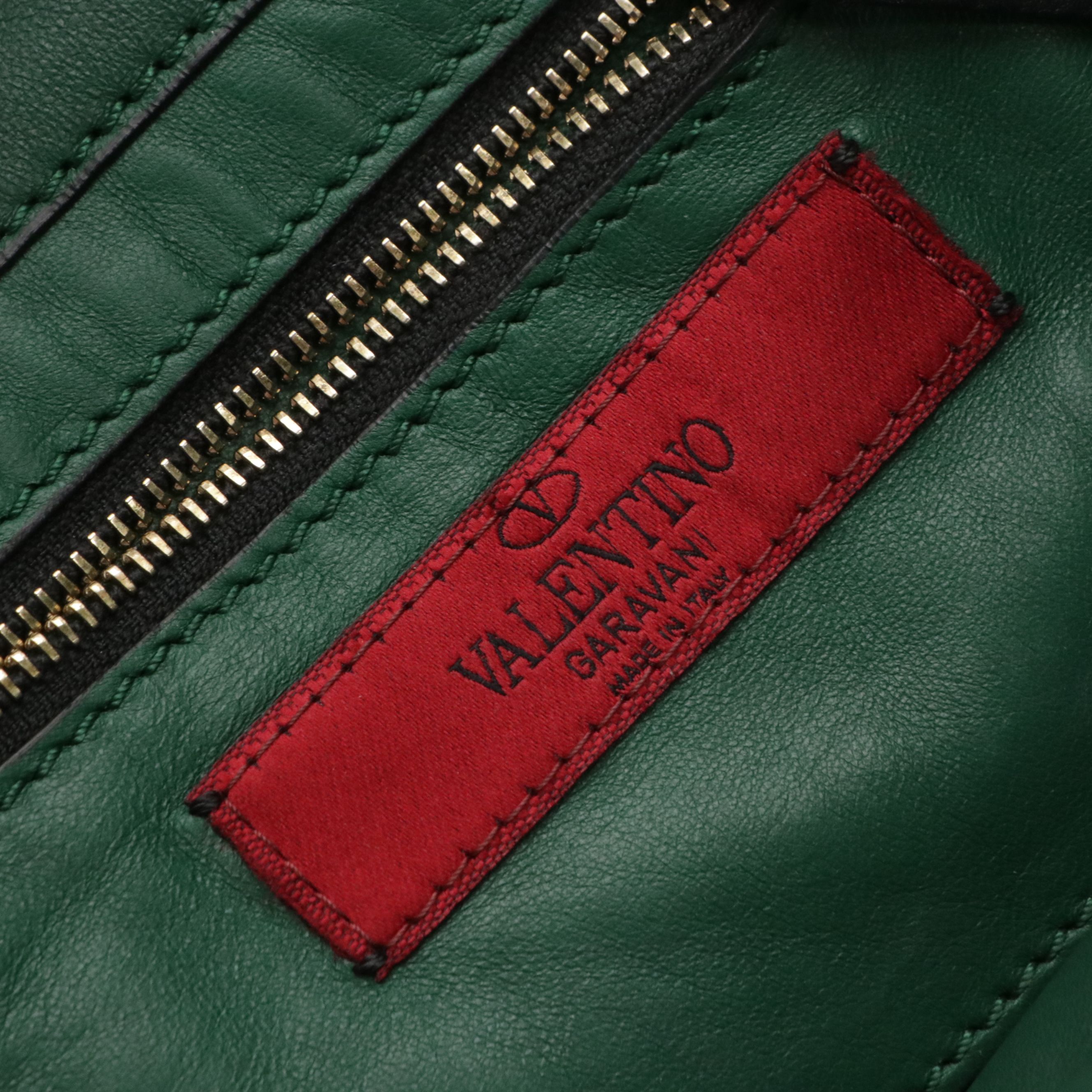 Valentino Garavani Rockstud Small Two Way Bag in Green and Black Leather