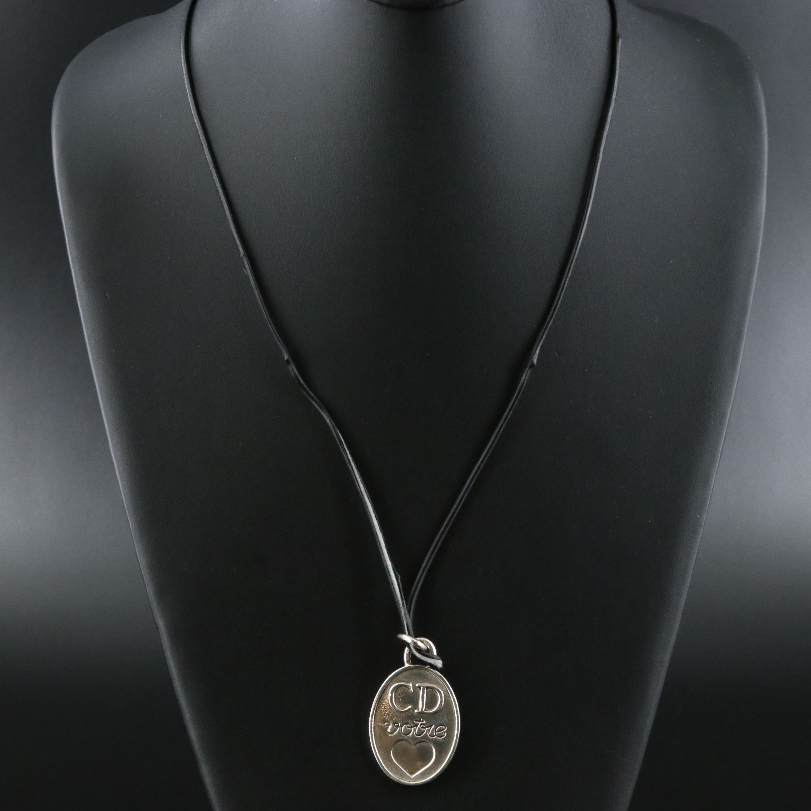 Christian Dior Sterling Oval Rebus Pendant Necklace