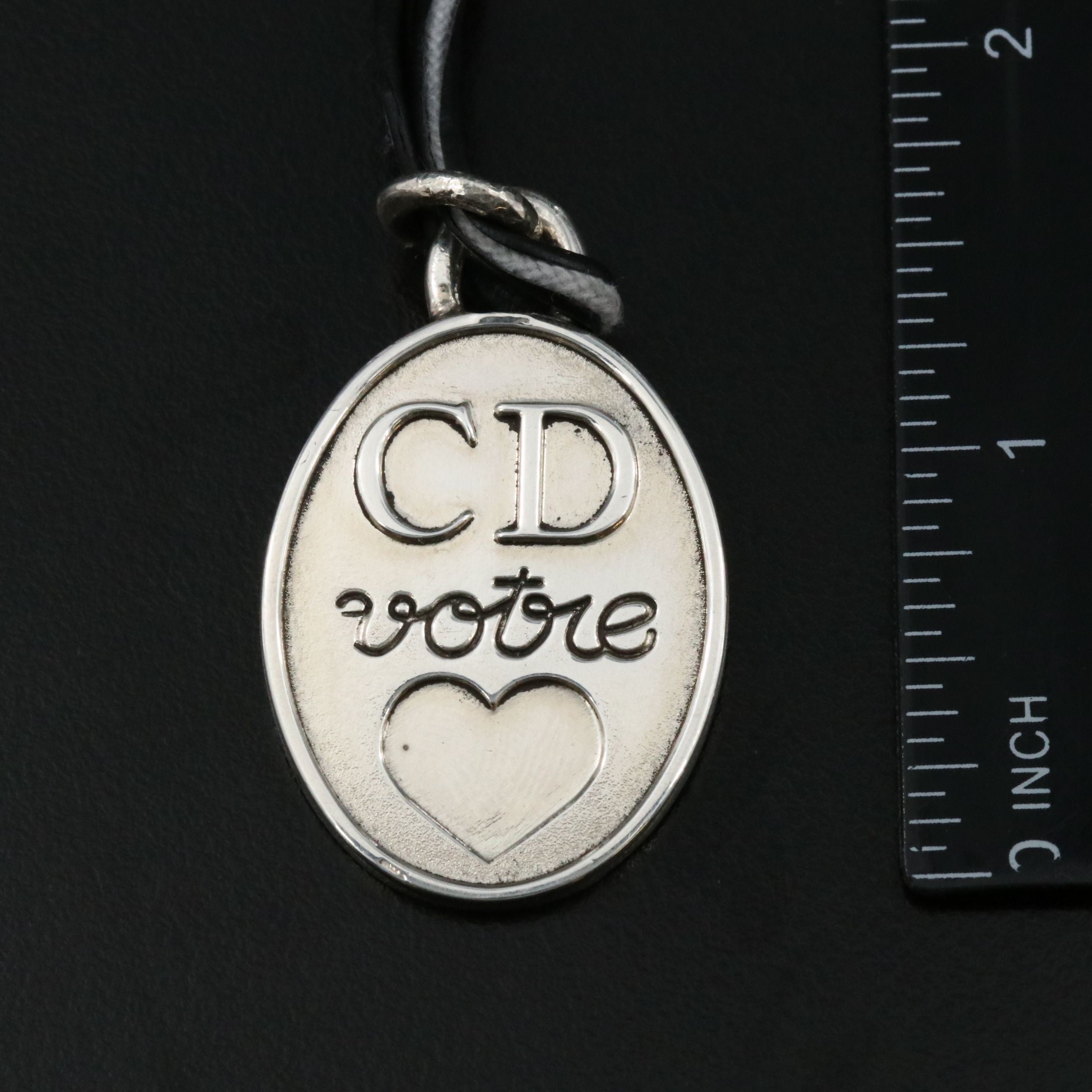 Christian Dior Sterling Oval Rebus Pendant Necklace