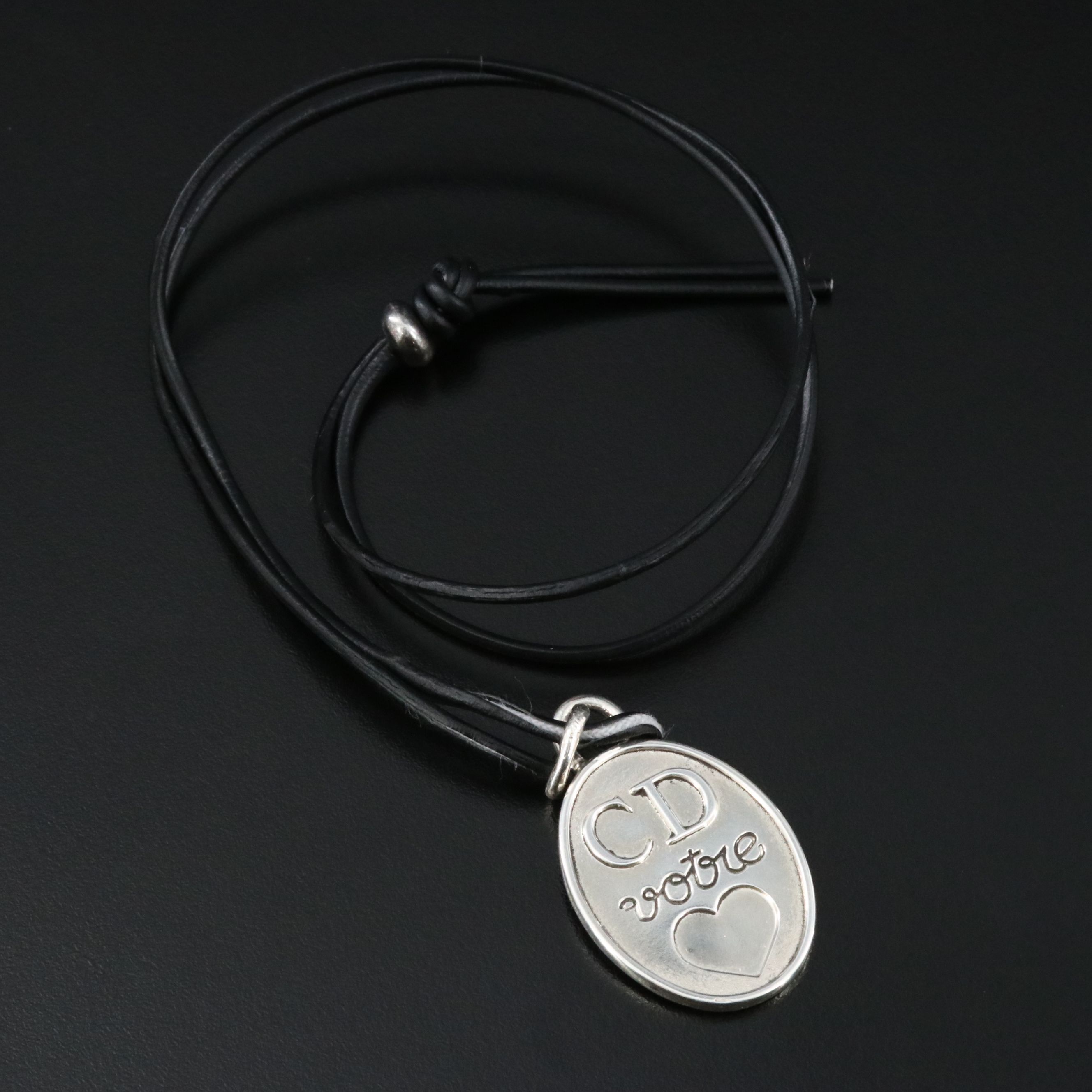 Christian Dior Sterling Oval Rebus Pendant Necklace