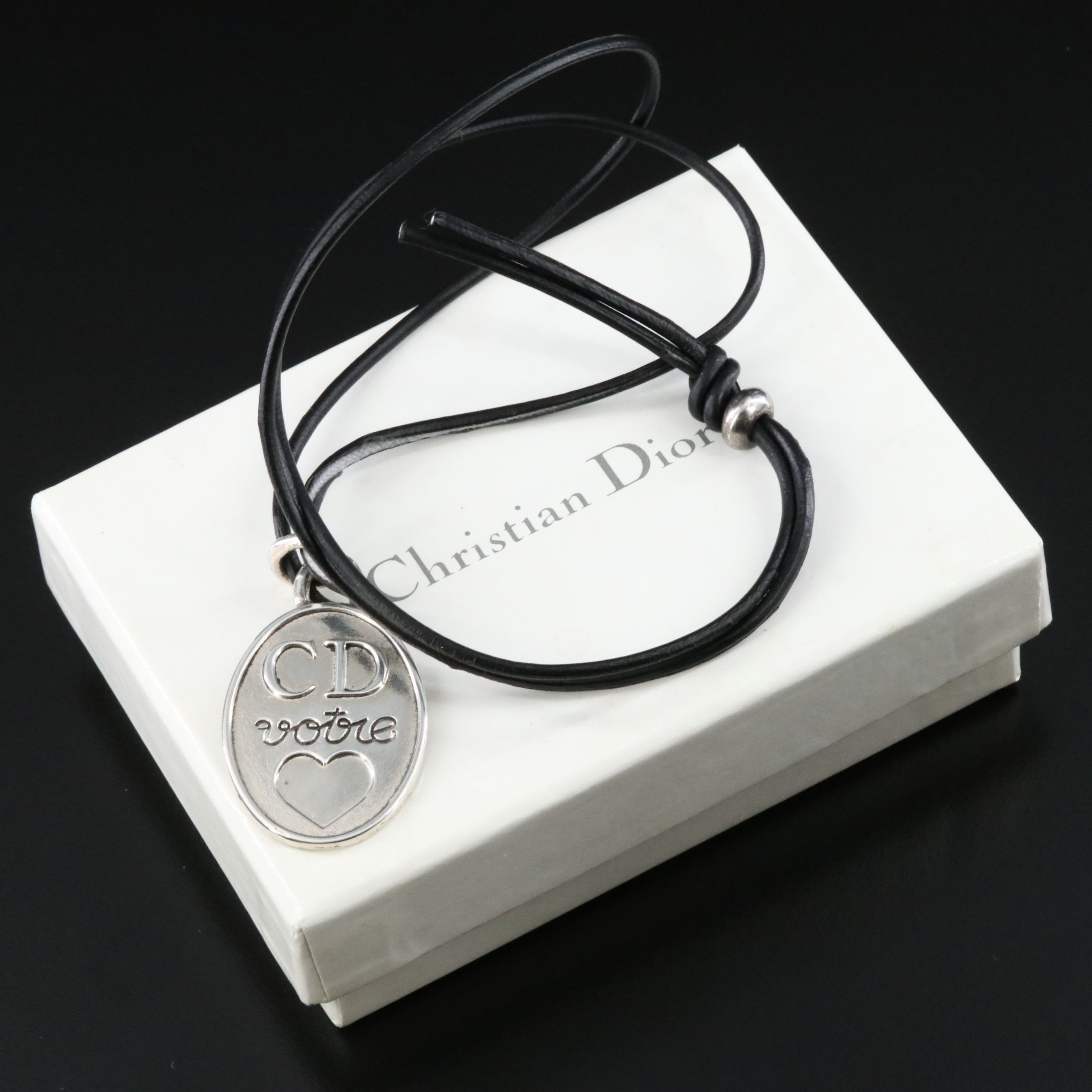 Christian Dior Sterling Oval Rebus Pendant Necklace