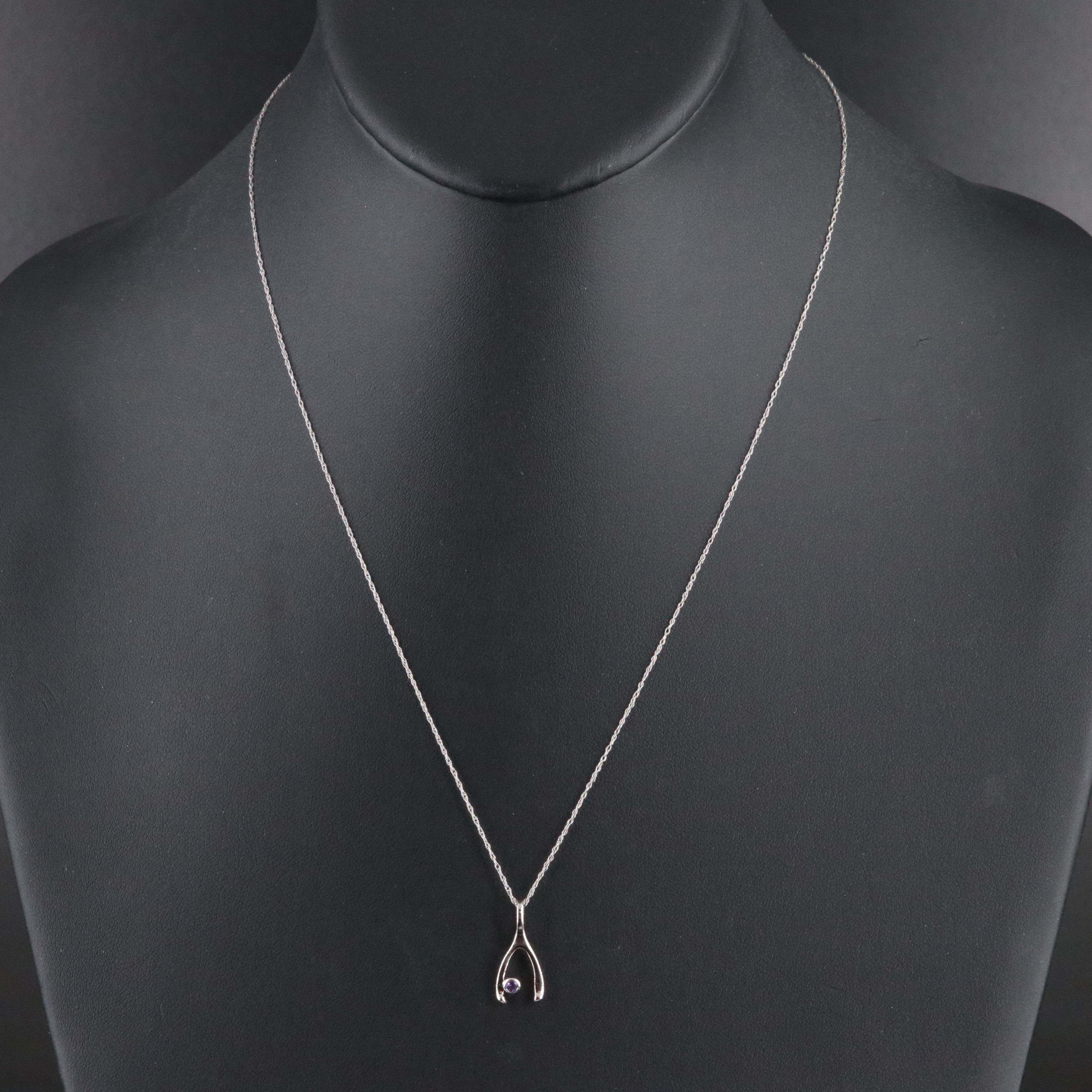 18K Amethyst Wishbone Pendant Necklace