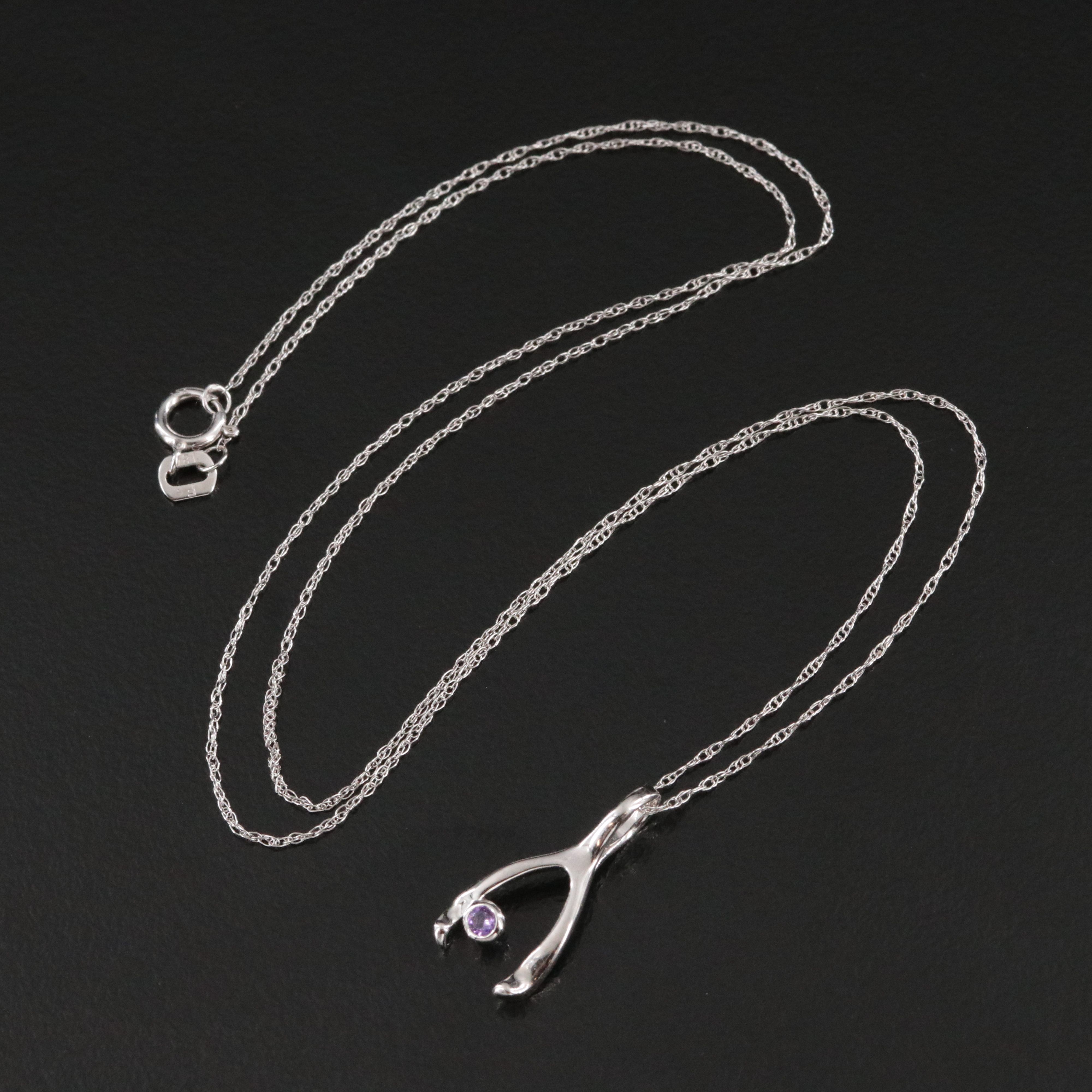 18K Amethyst Wishbone Pendant Necklace