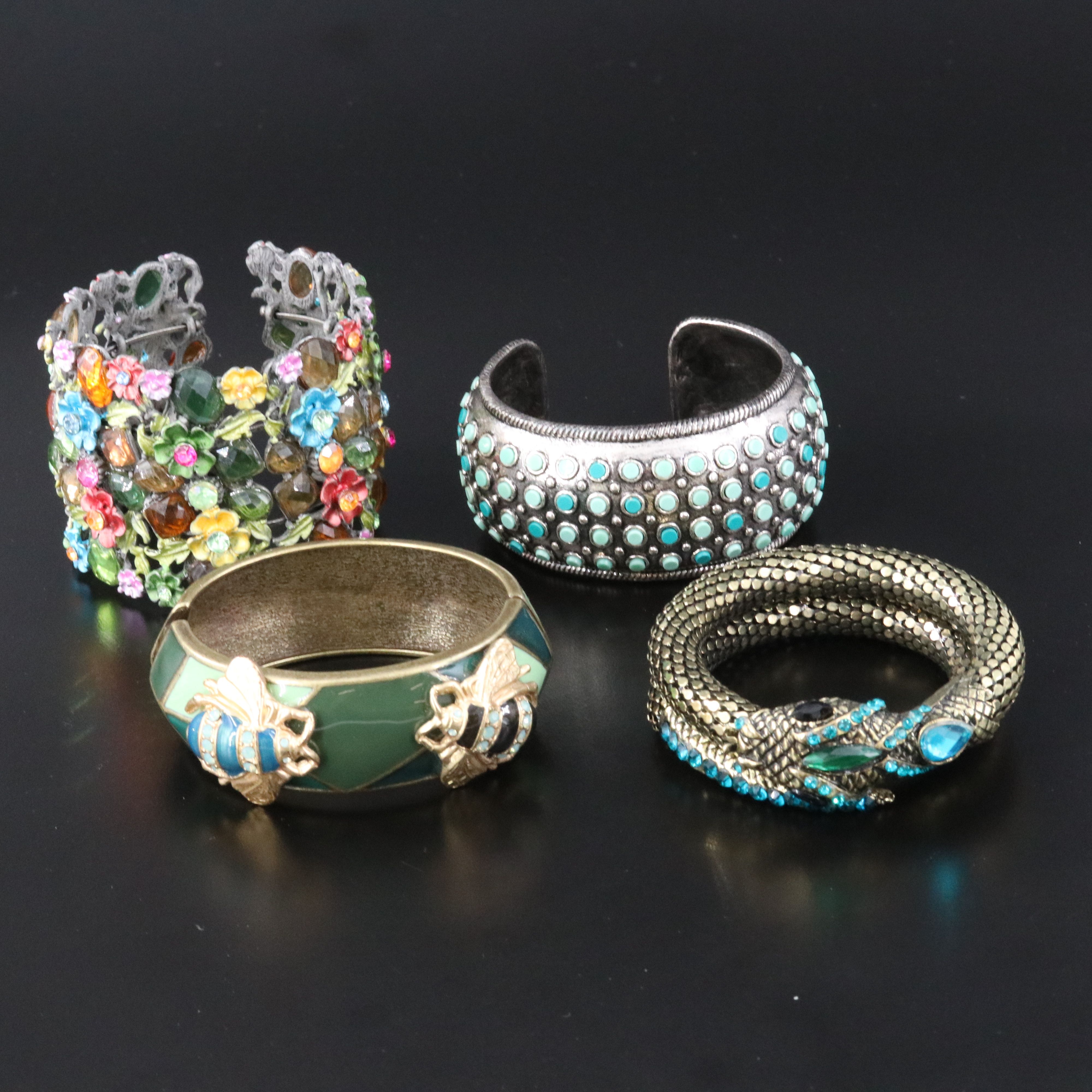 Bracelet Collection Including Floral, Bees and Snake