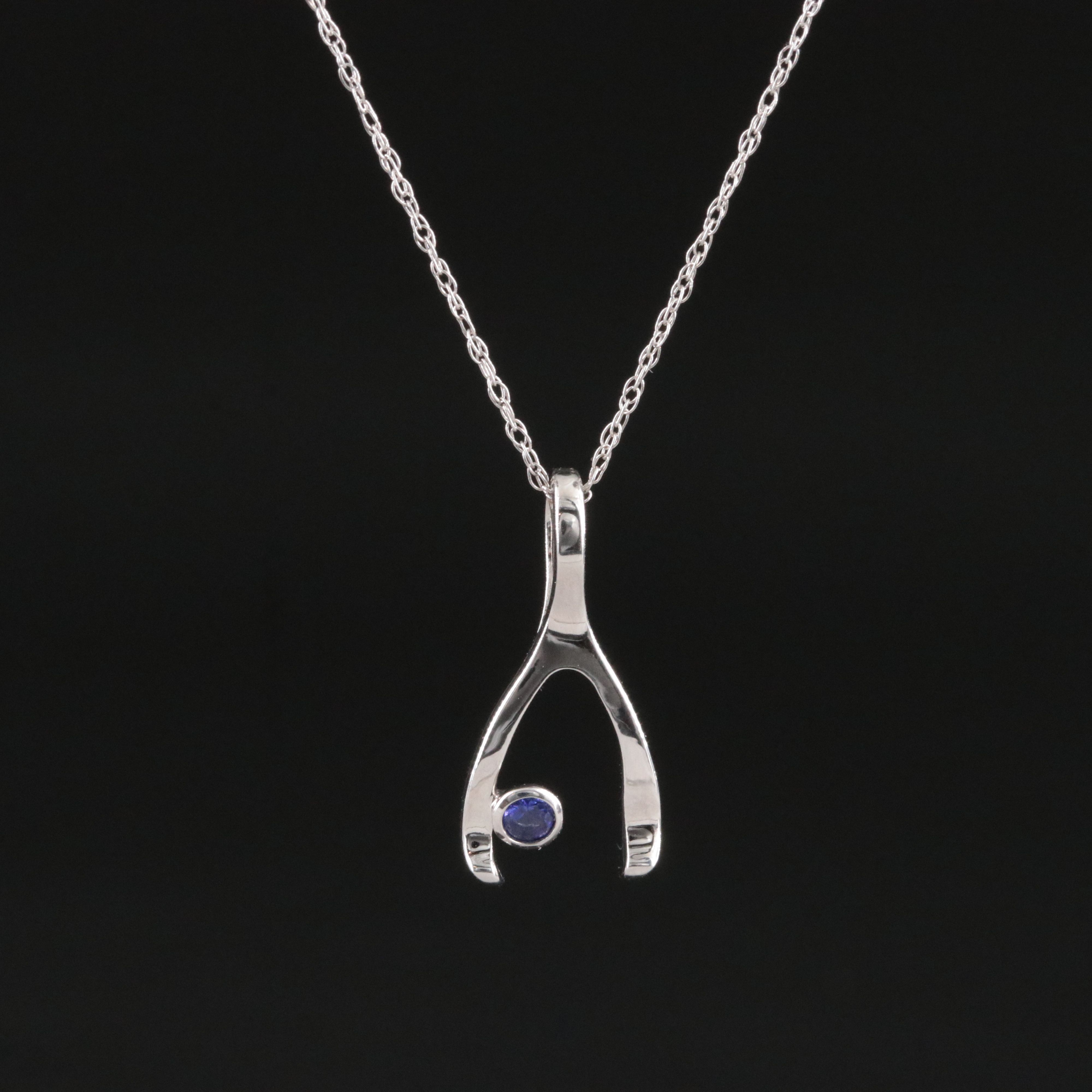 18K Tanzanite Wishbone Pendant Necklace