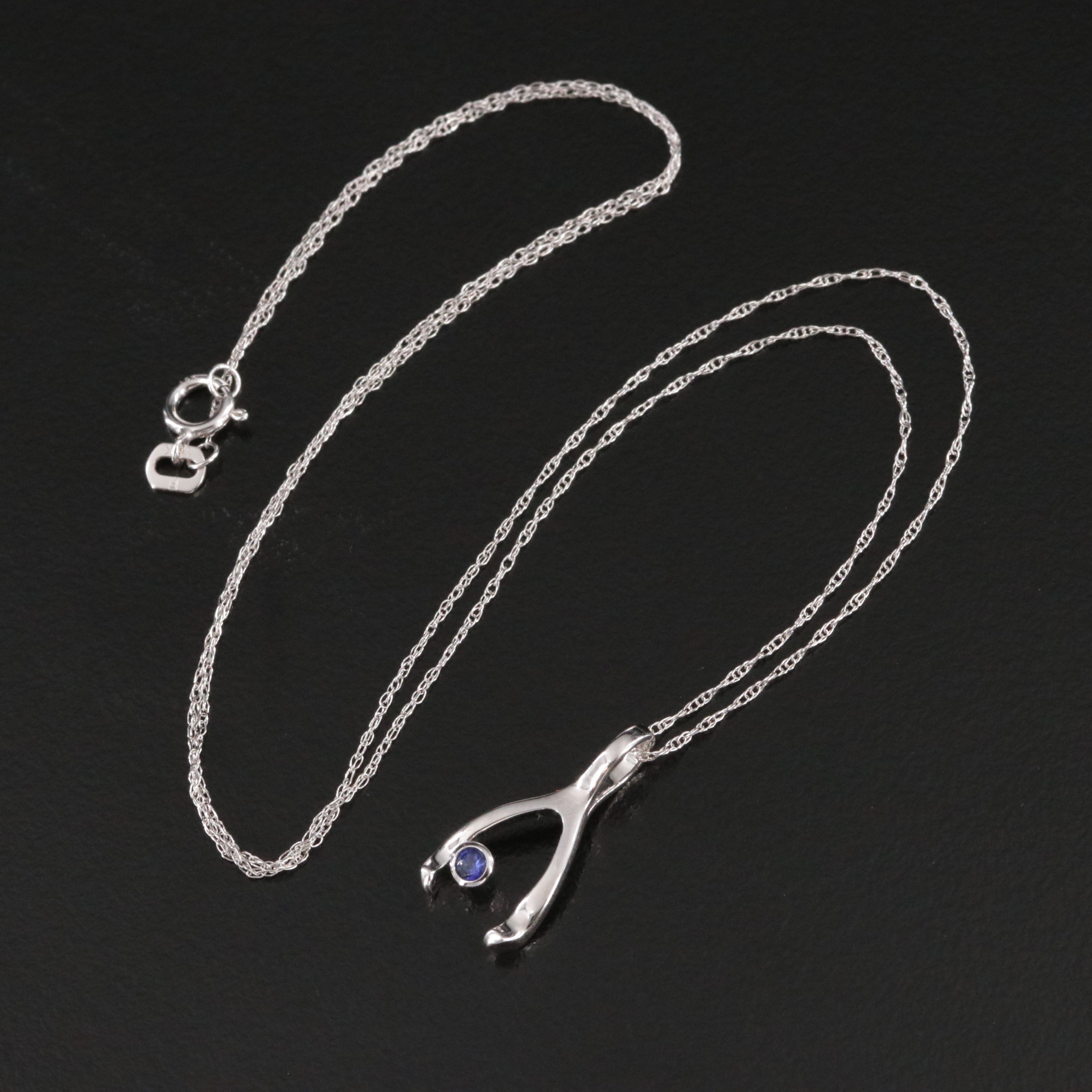 18K Tanzanite Wishbone Pendant Necklace