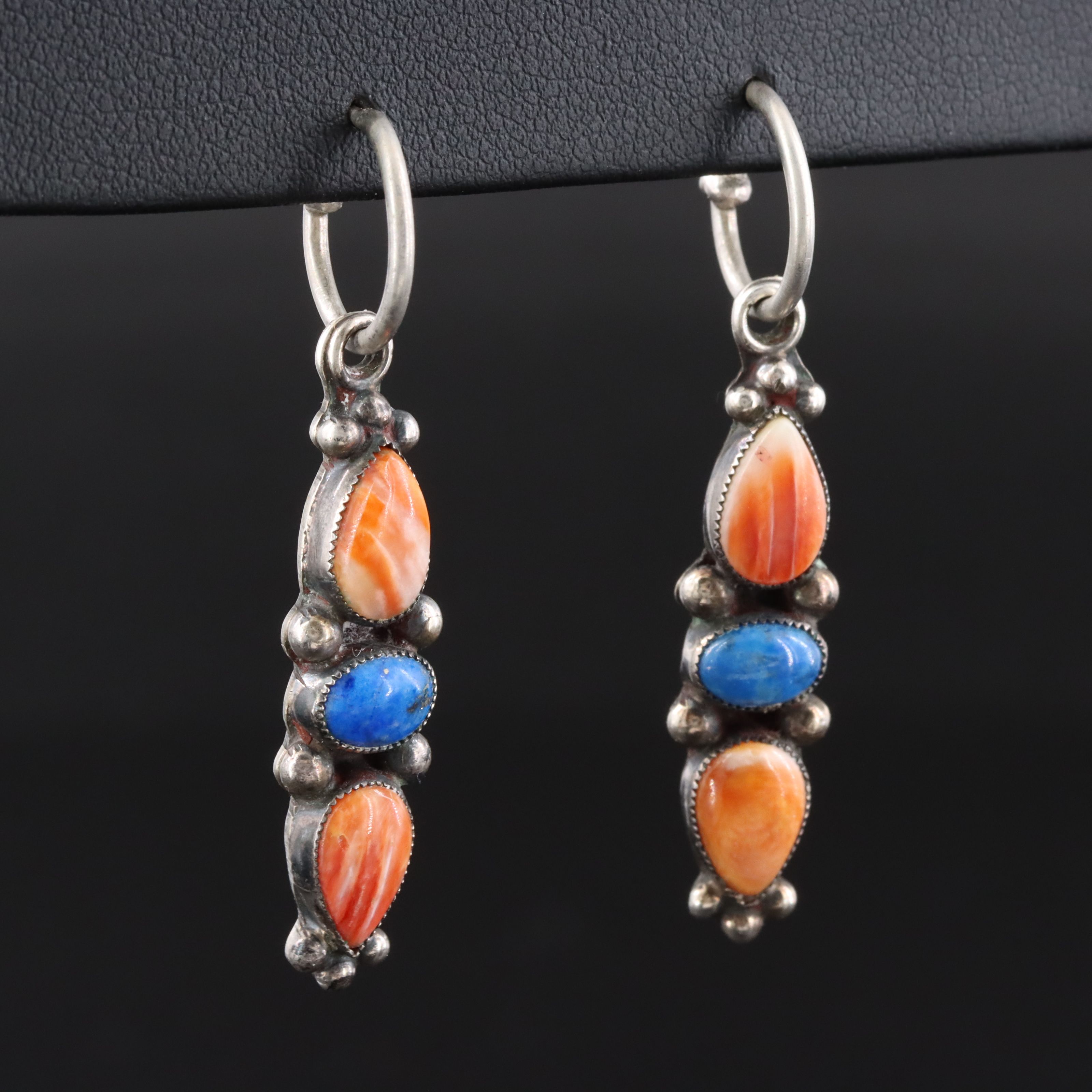 Don Lucas Sterling Lapis Lazuli and Spiny Oyster Drop Earrings