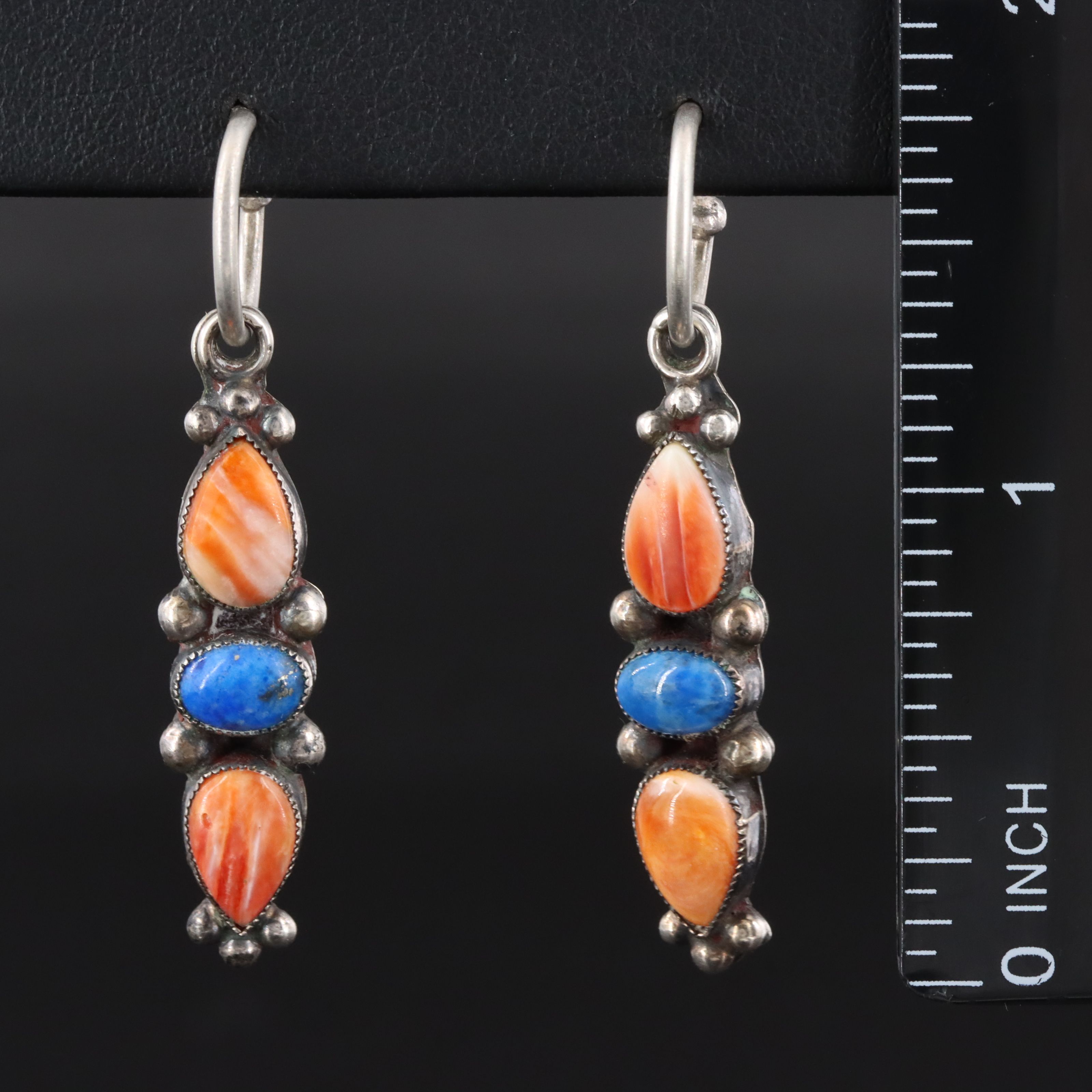 Don Lucas Sterling Lapis Lazuli and Spiny Oyster Drop Earrings