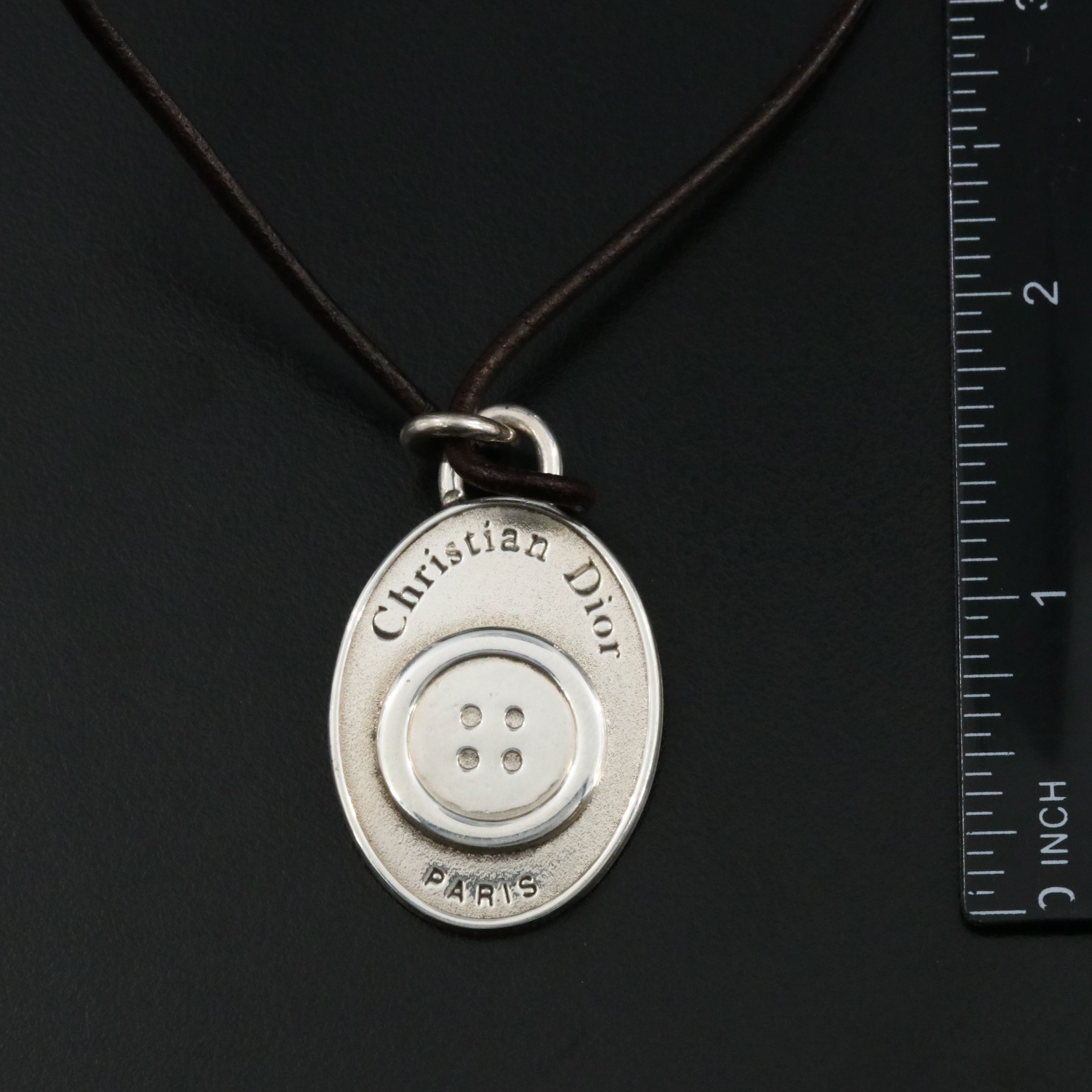 Christian Dior Sterling Oval Button Pendant Necklace