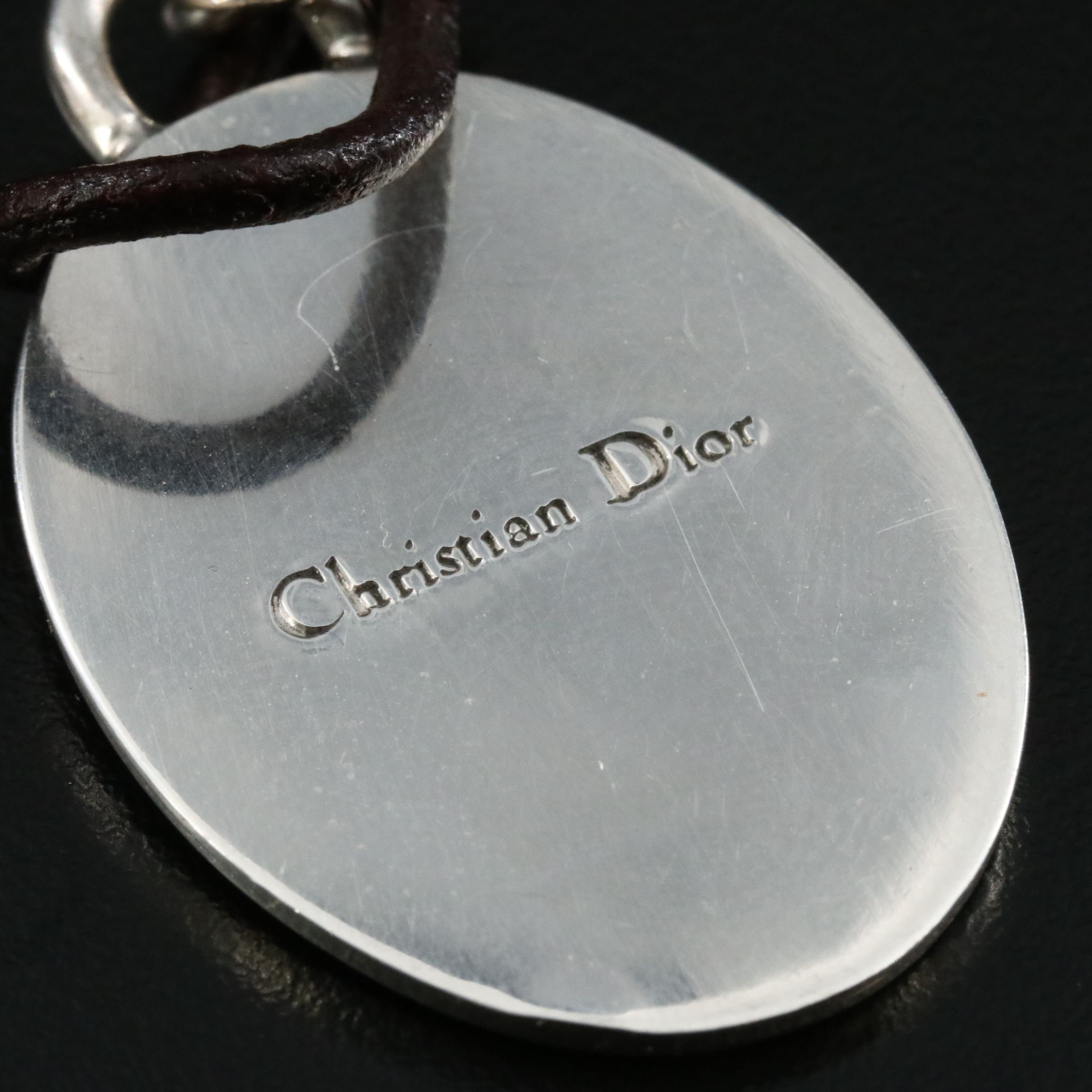 Christian Dior Sterling Oval Button Pendant Necklace