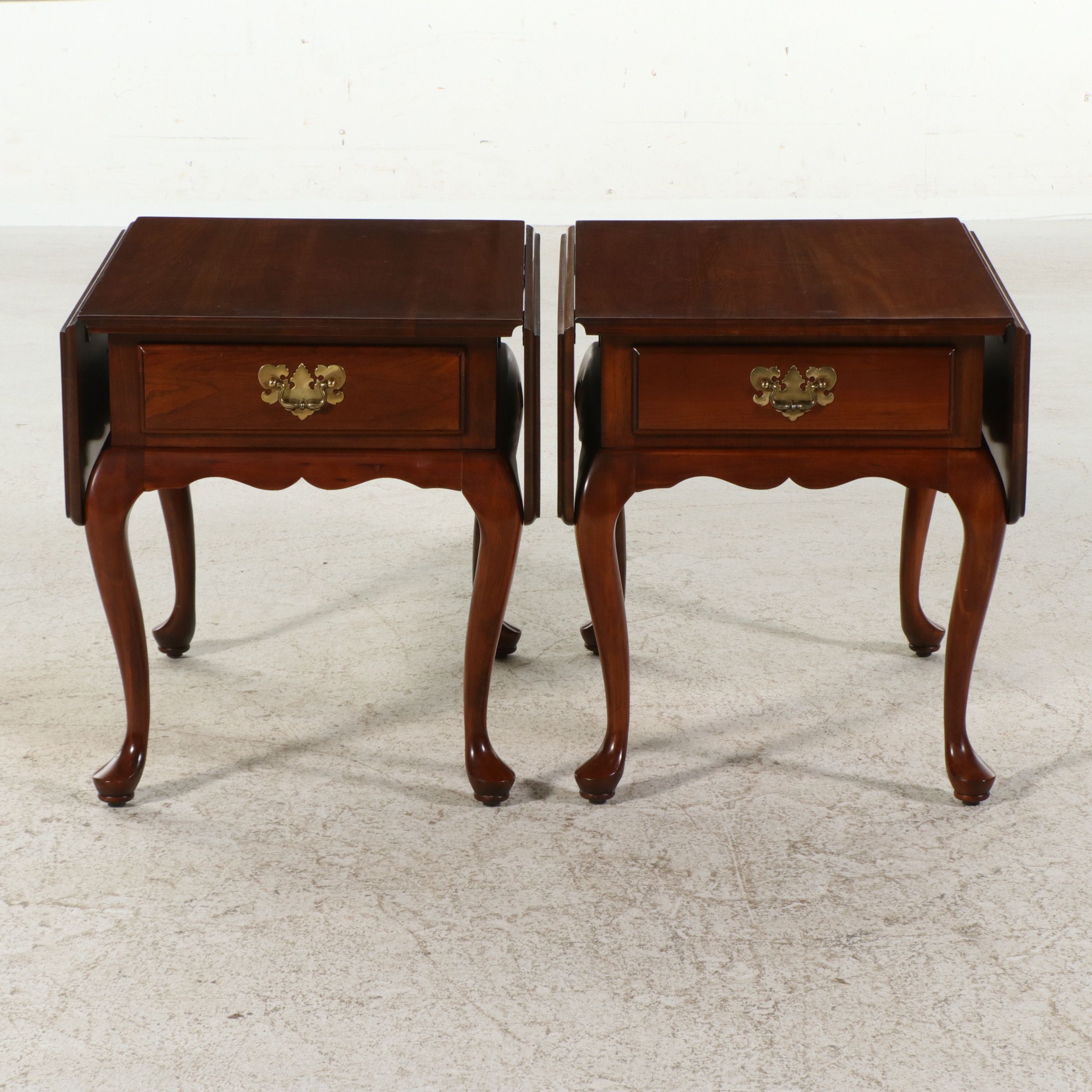 Pair of Harden Solid Cherry Queen Anne Style Drop-Leaf End Tables
