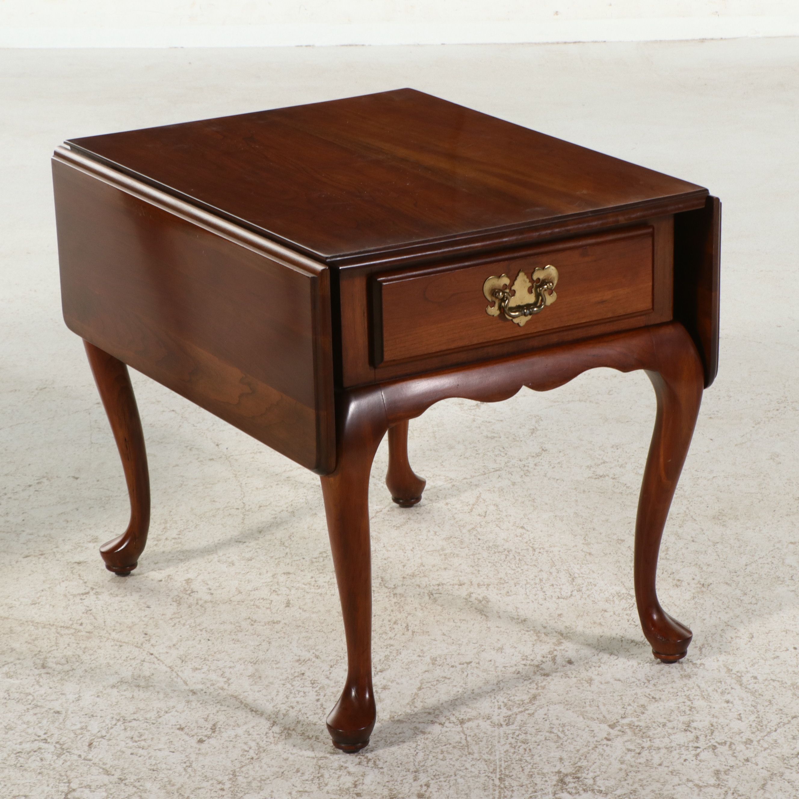 Pair of Harden Solid Cherry Queen Anne Style Drop-Leaf End Tables
