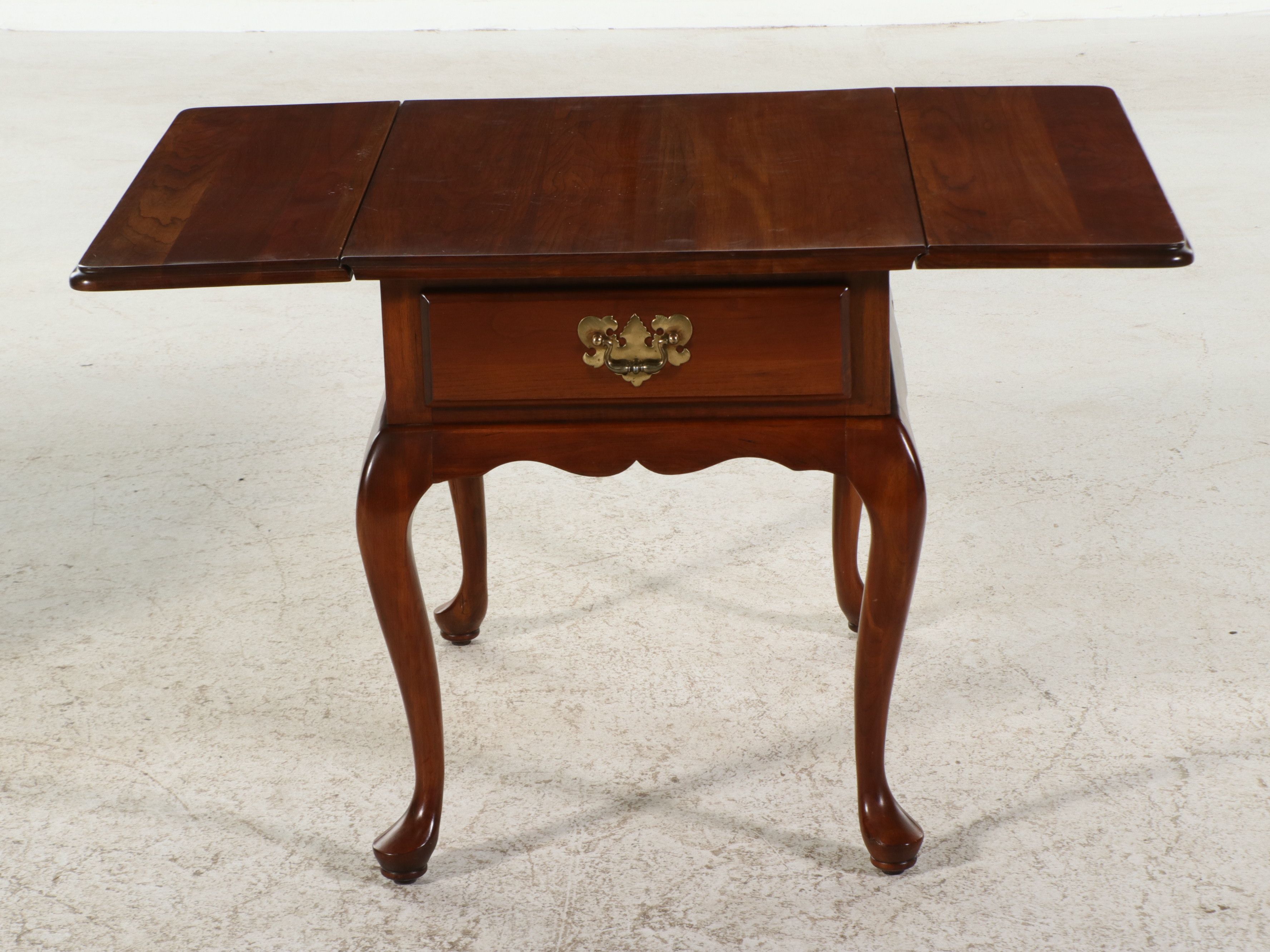 Pair of Harden Solid Cherry Queen Anne Style Drop-Leaf End Tables