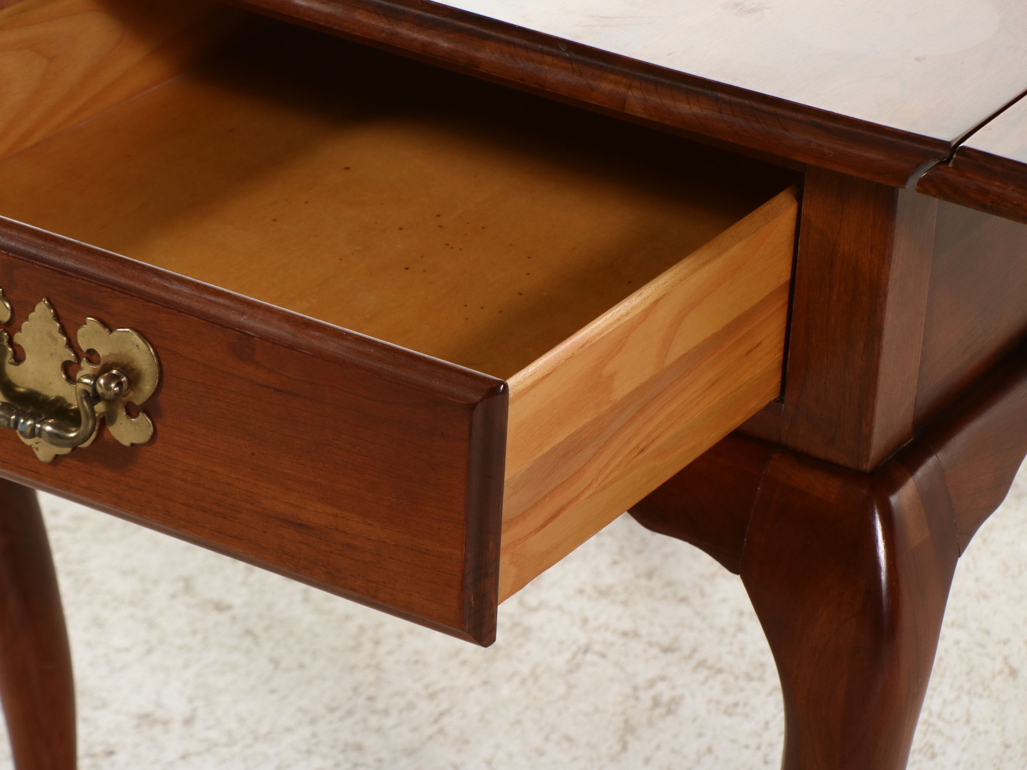 Pair of Harden Solid Cherry Queen Anne Style Drop-Leaf End Tables