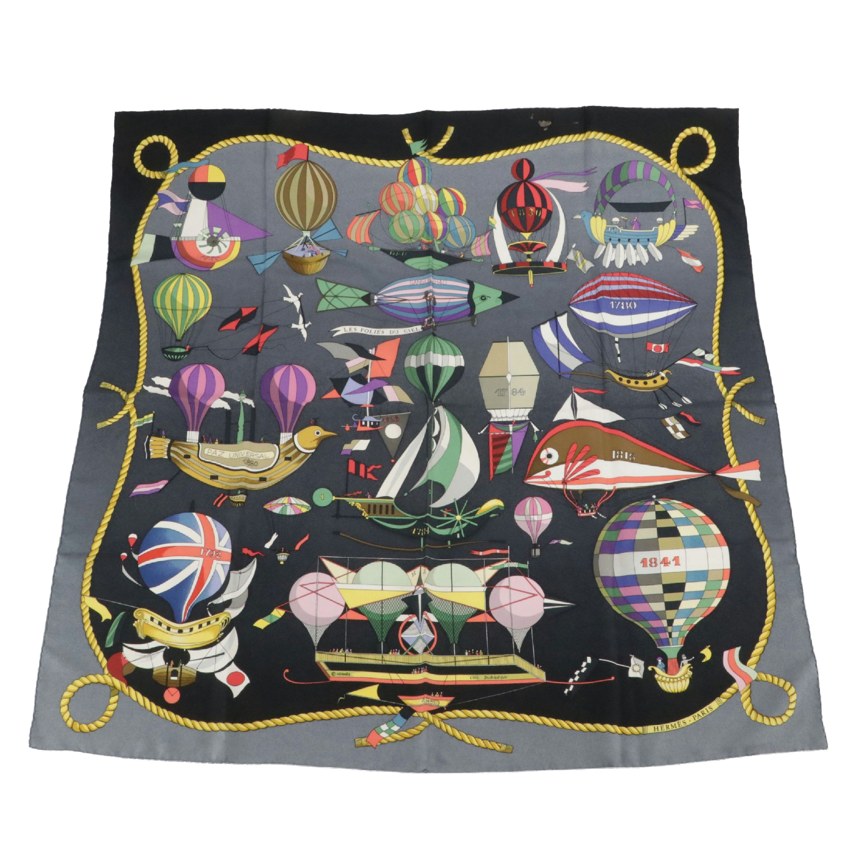 Hermès "Les Folies du Ciel" Scarf 90 in Silk Twill