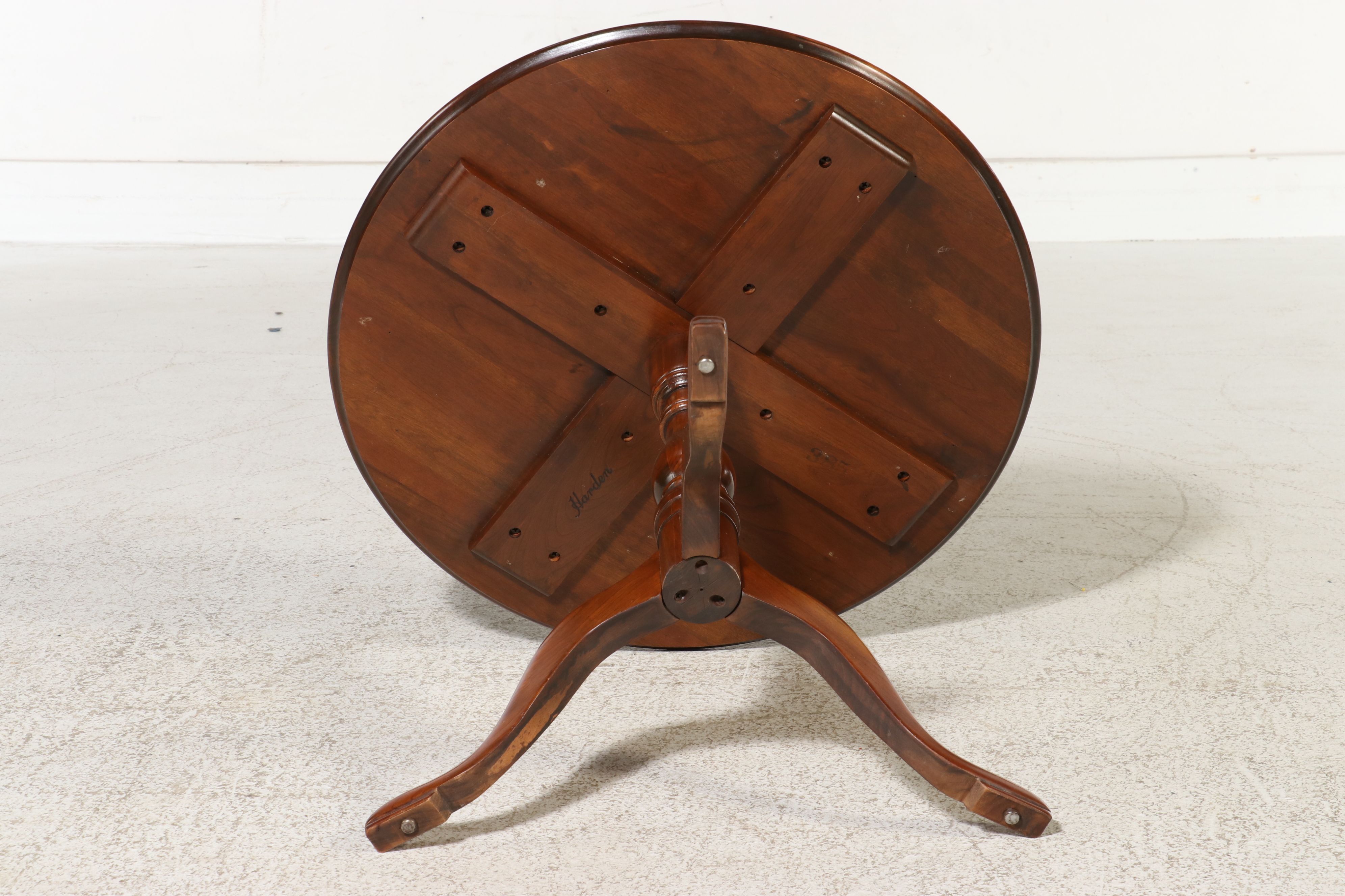 Harden Solid Cherry Pedestal Side Table with Glass Top, 20th Century