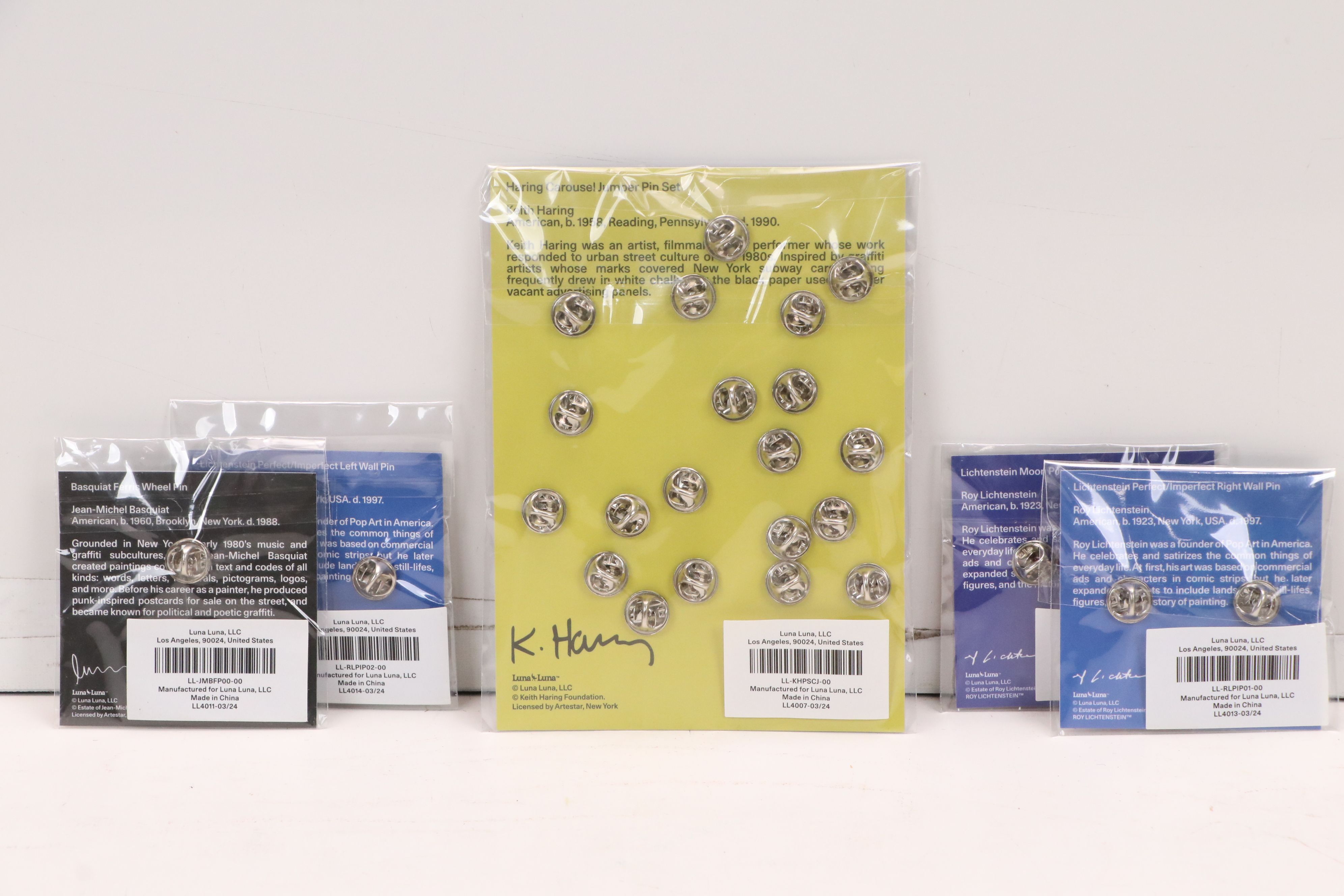 Luna Luna Enamel Pins After Haring, Lichtenstein, and Basquiat, 21st Century