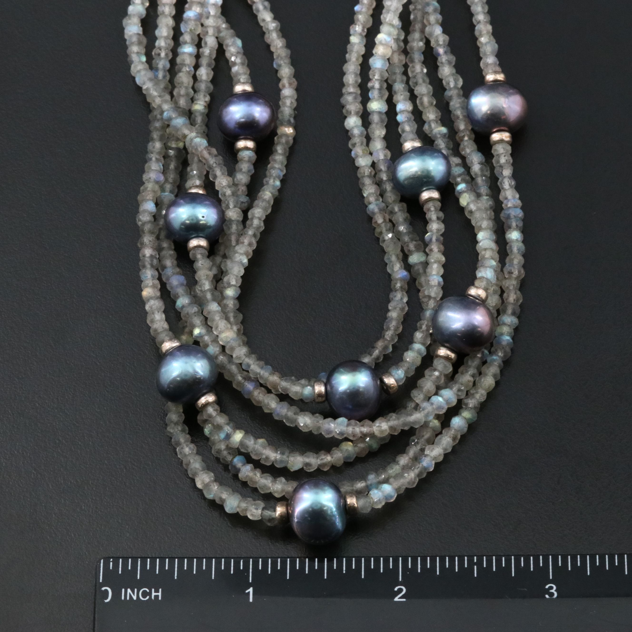 Labradorite and Pearl Sterling Tiered Necklace and Amy Kahn Russell Earrings