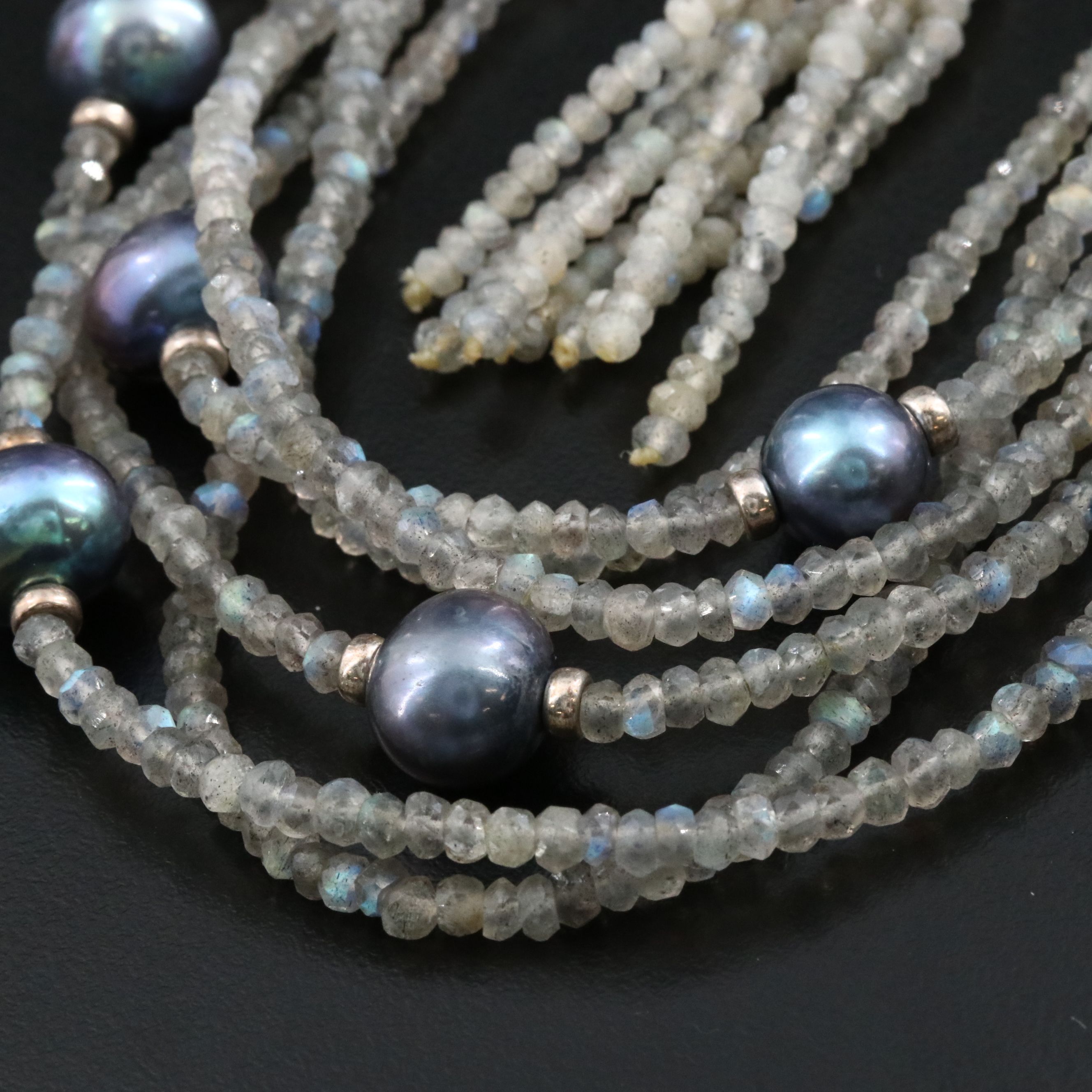 Labradorite and Pearl Sterling Tiered Necklace and Amy Kahn Russell Earrings