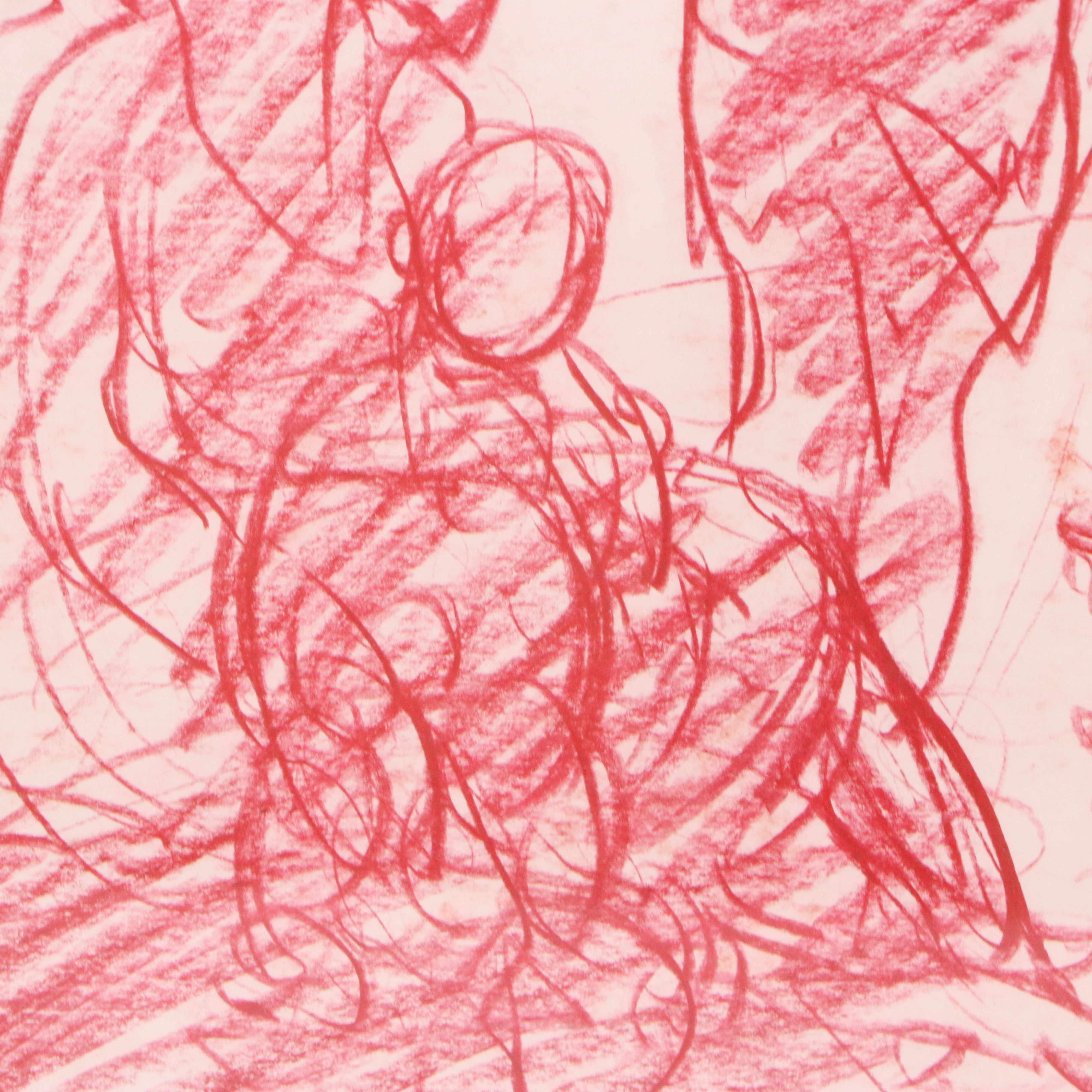 Figural Red Oil Pastel Sketch "Costigan Brook, Winter"