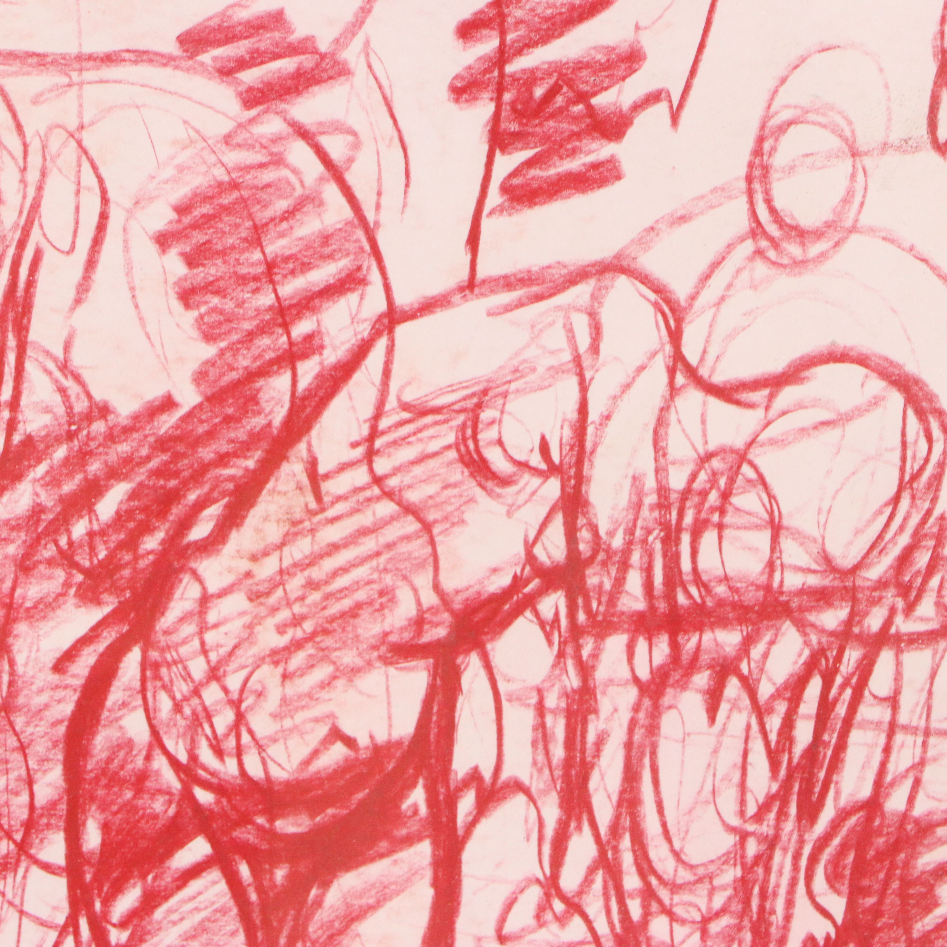 Figural Red Oil Pastel Sketch "Costigan Brook, Winter"