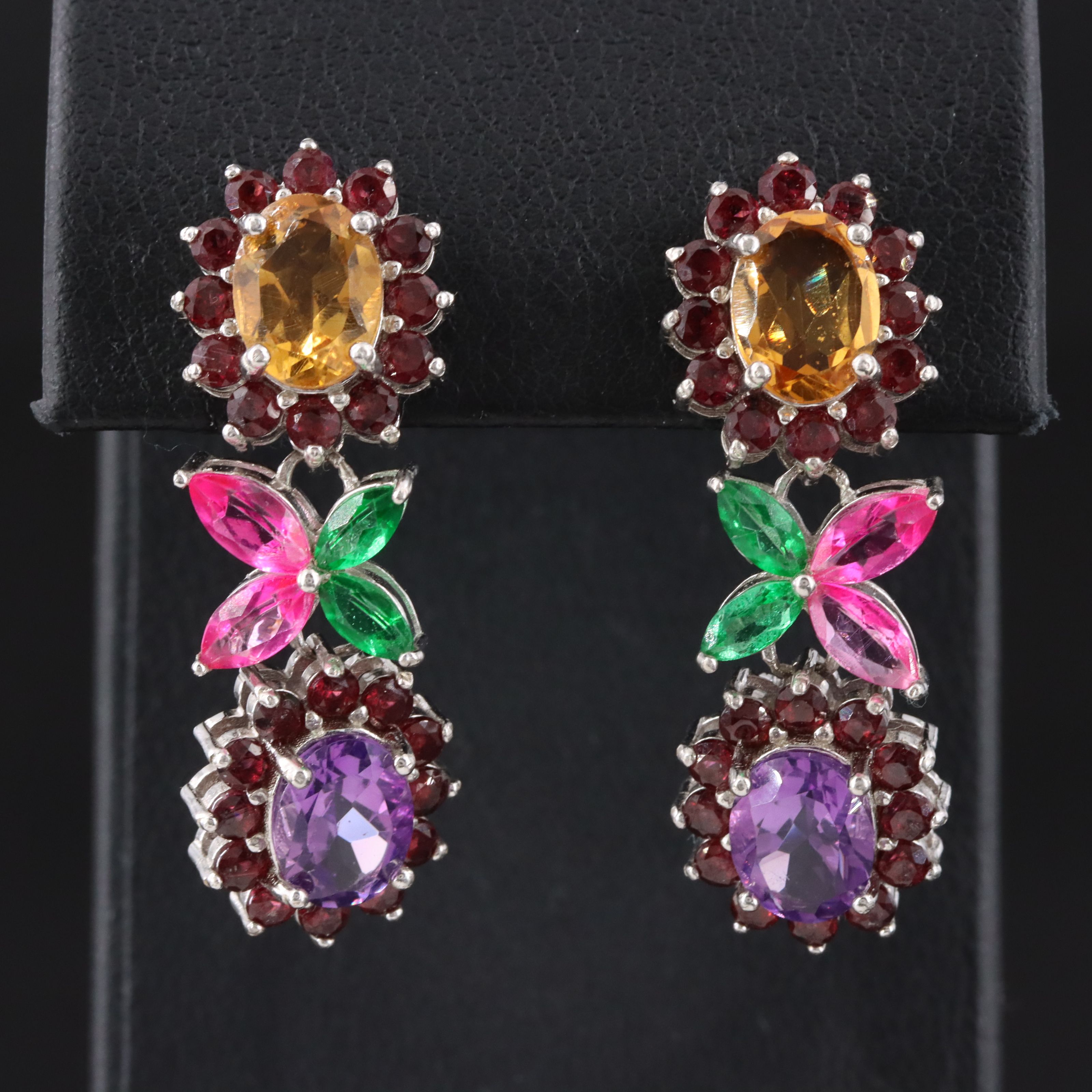 Sterling Drop Earrings Featuring Citrine, Amethyst, and Garnet