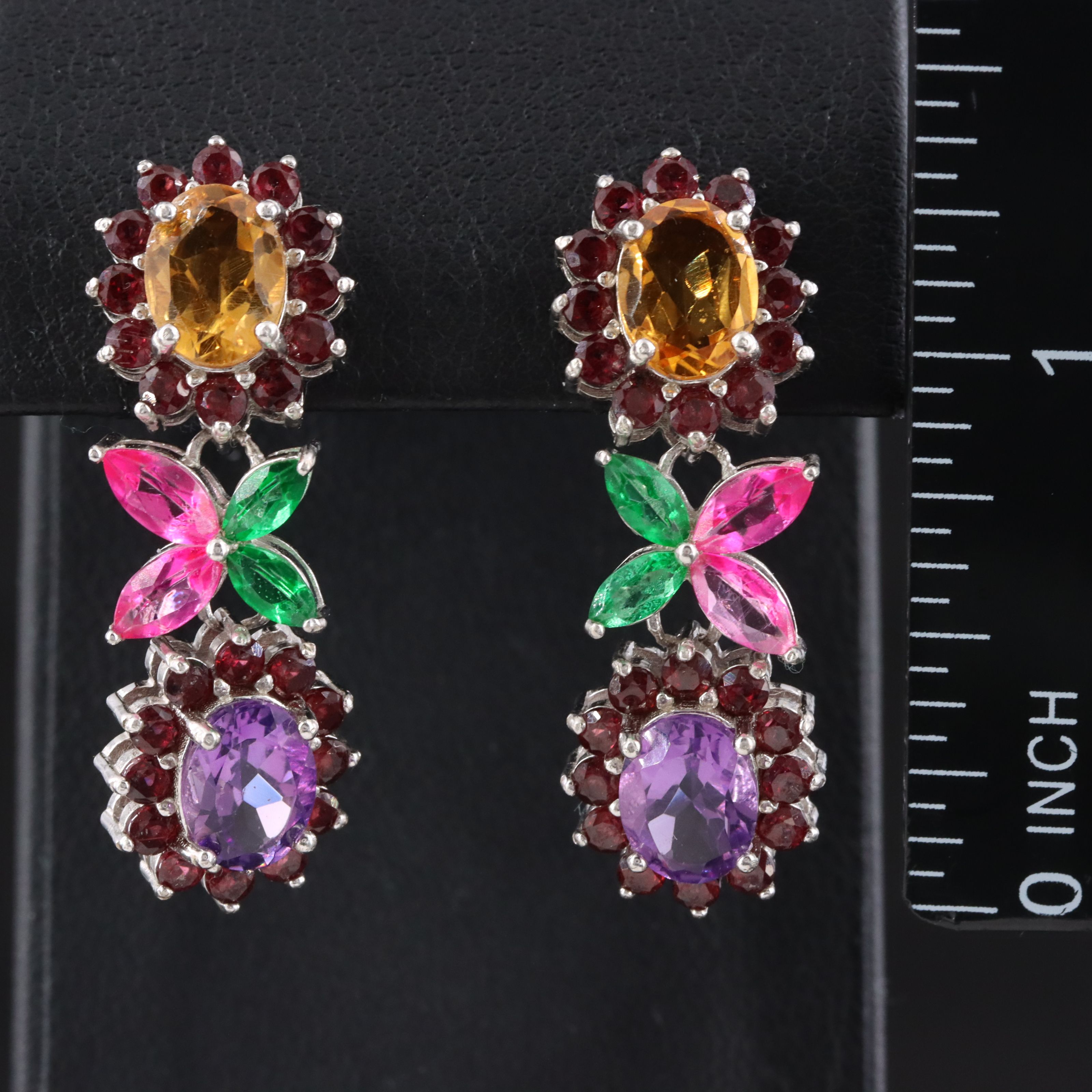 Sterling Drop Earrings Featuring Citrine, Amethyst, and Garnet