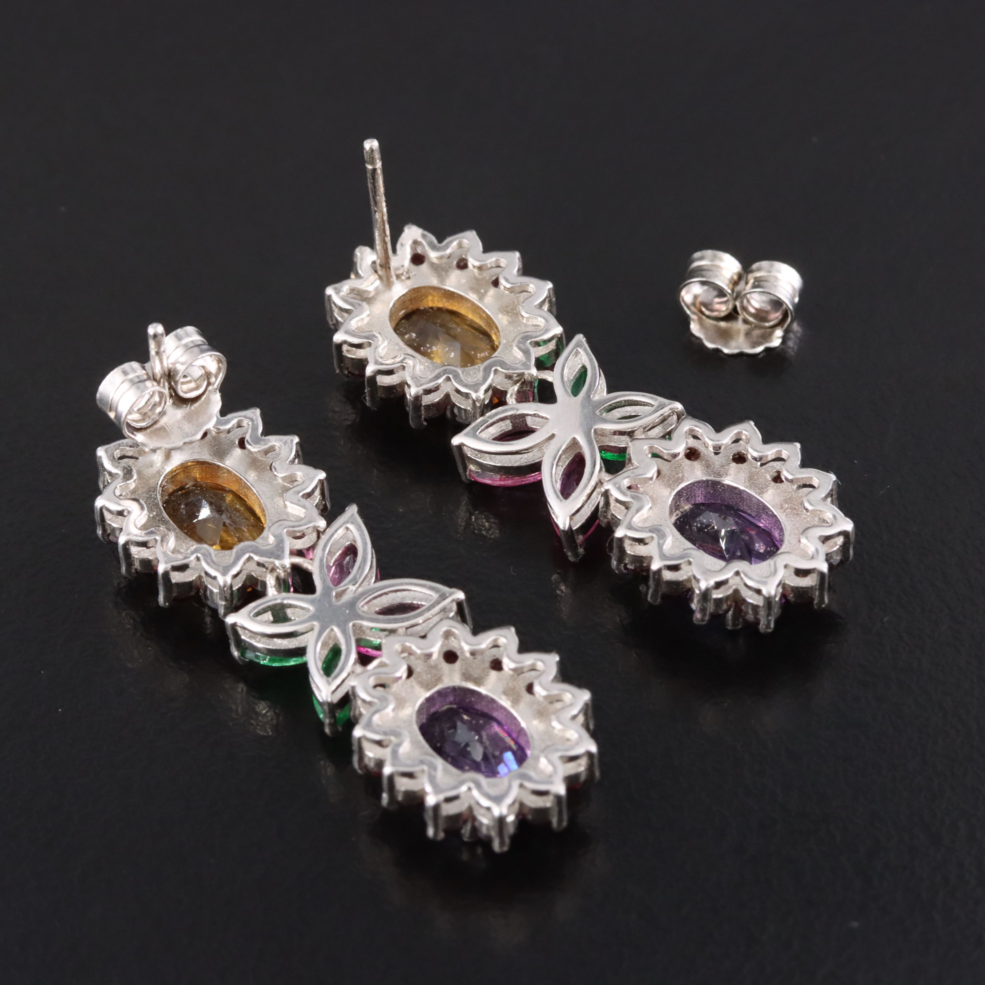 Sterling Drop Earrings Featuring Citrine, Amethyst, and Garnet
