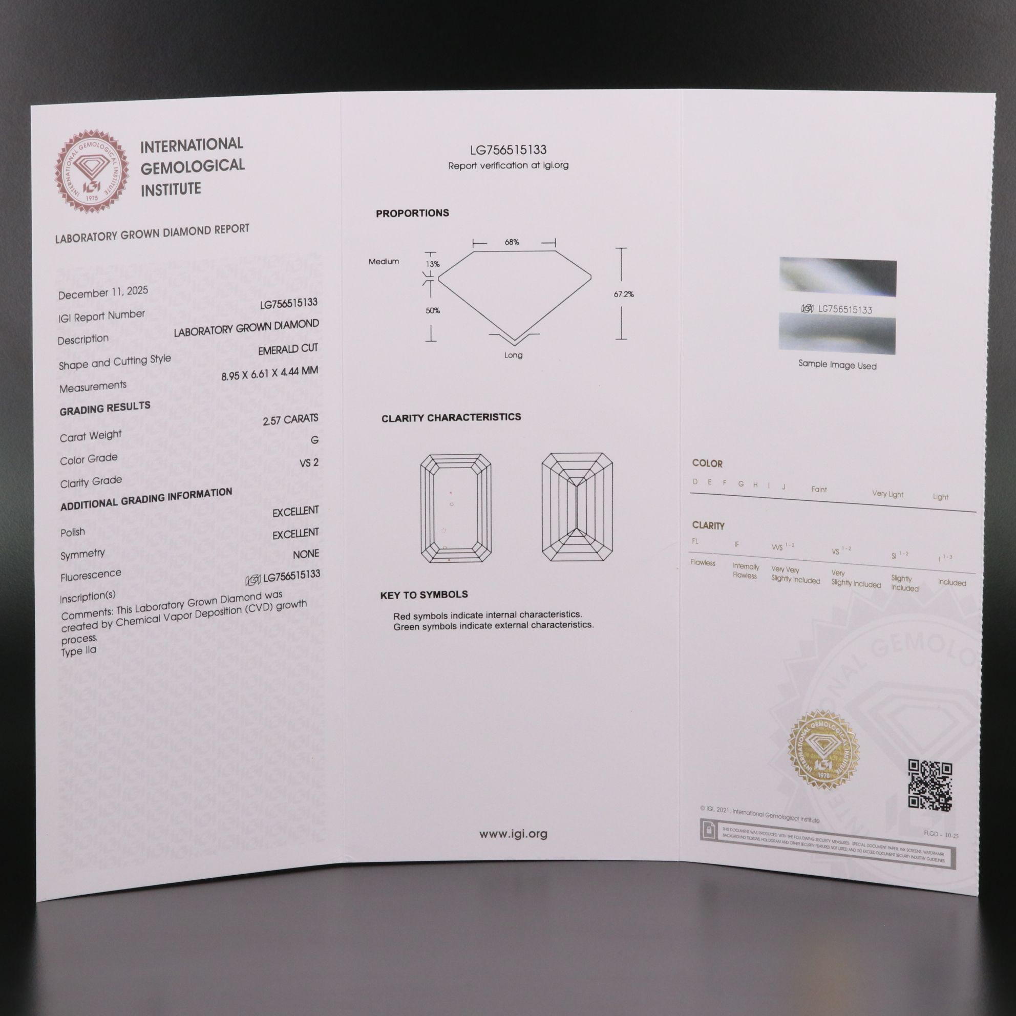 Loose 2.57 CT Lab Grown Diamond with IGI Report