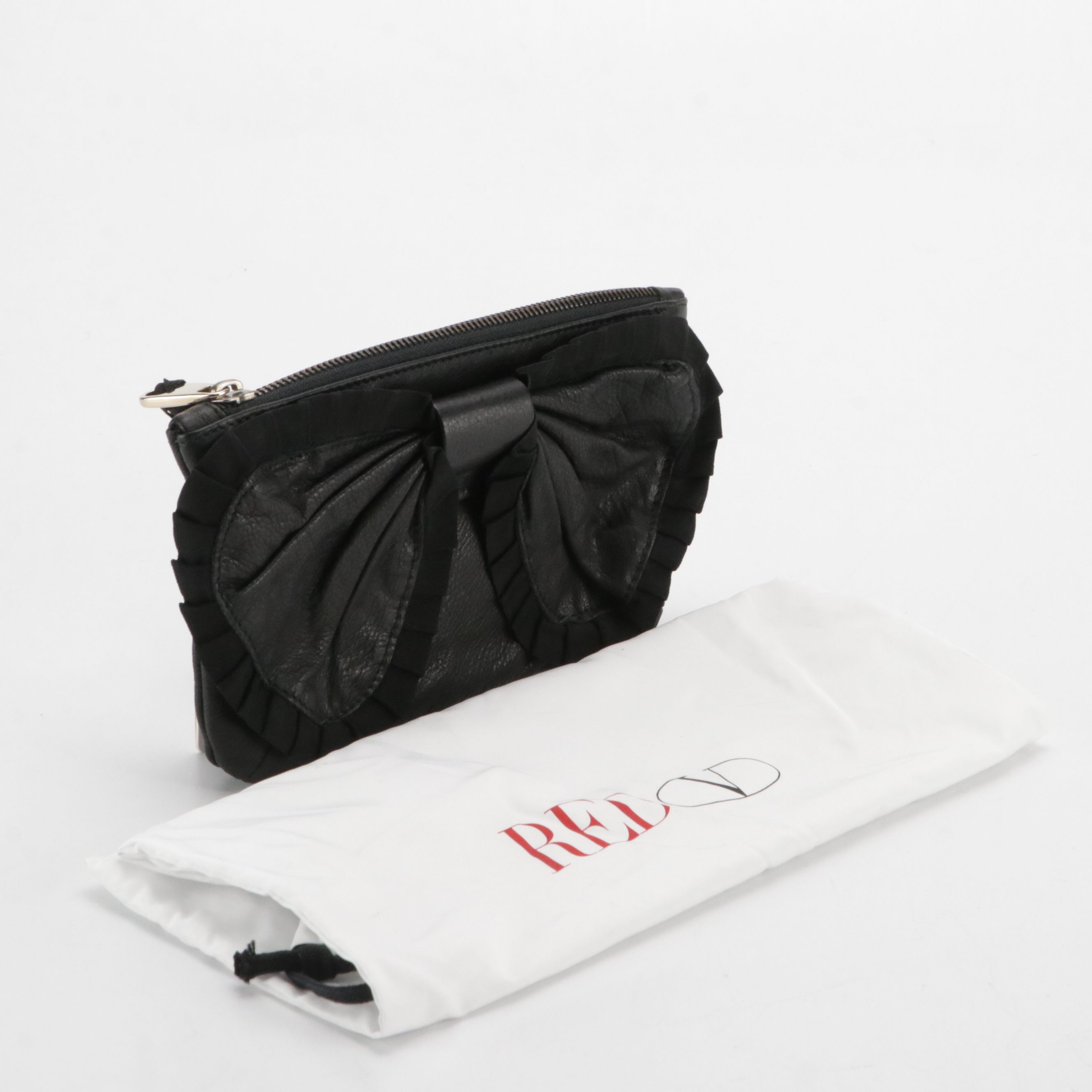 Valentino Garavani RED V Bow Wristlet in Black Calfskin Leather, With Tag