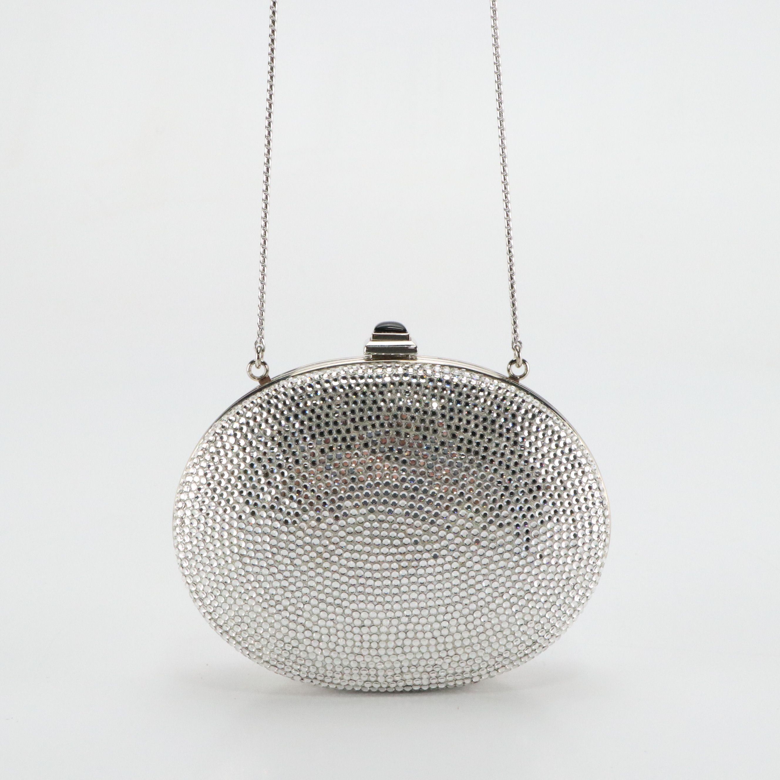 Judith Leiber Crystal Minaudière with Gemstone Clasp and Accessories