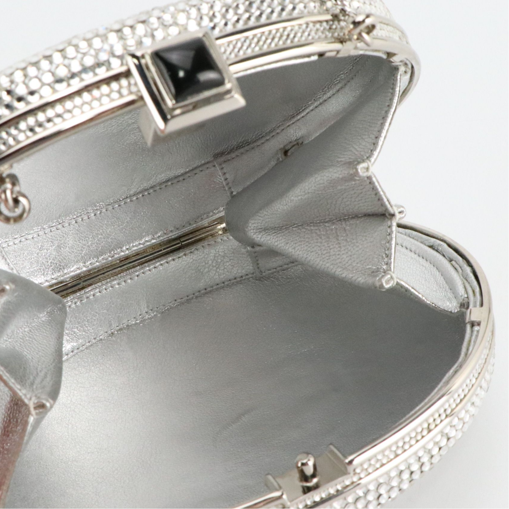 Judith Leiber Crystal Minaudière with Gemstone Clasp and Accessories