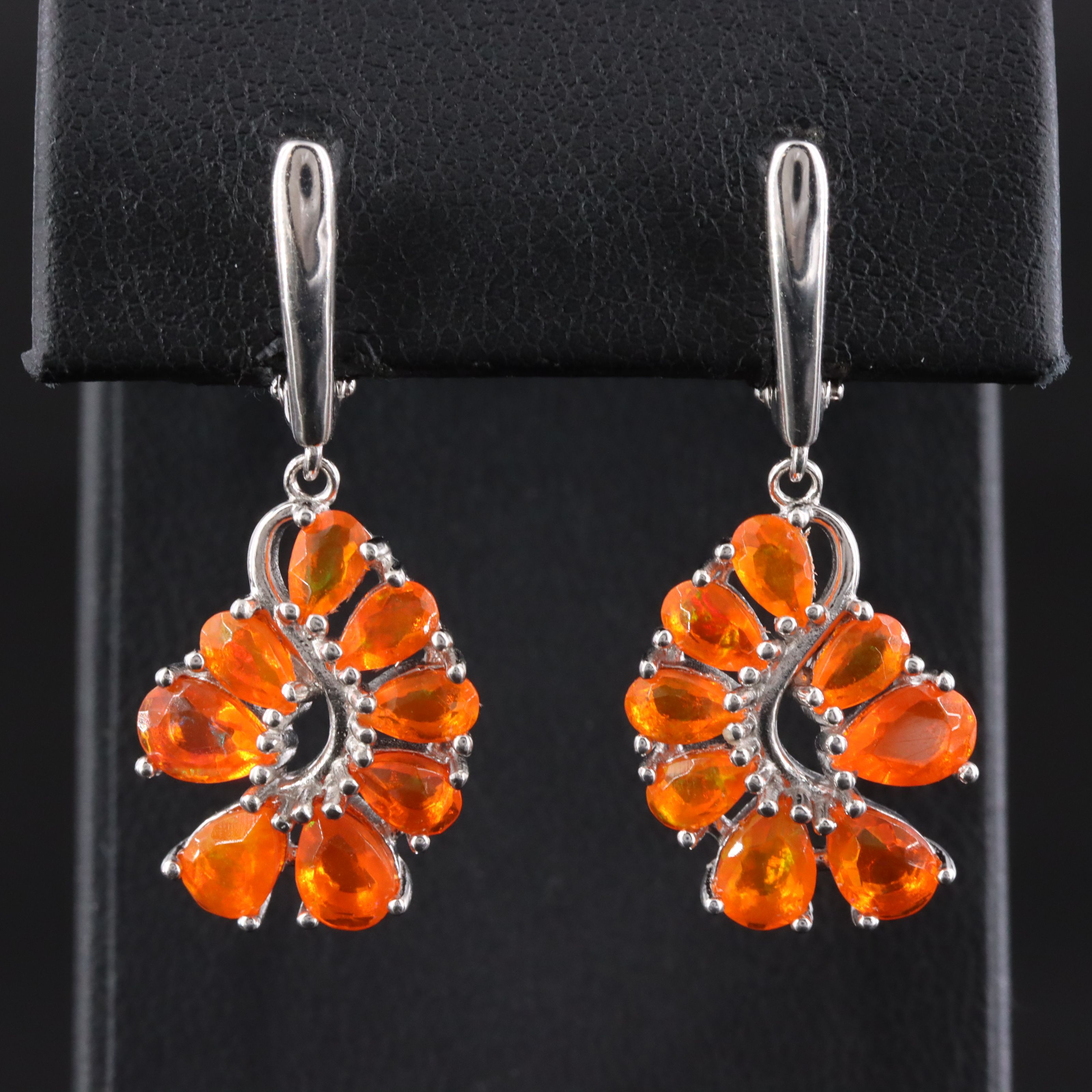 Sterling Fire Opal Drop Earrings