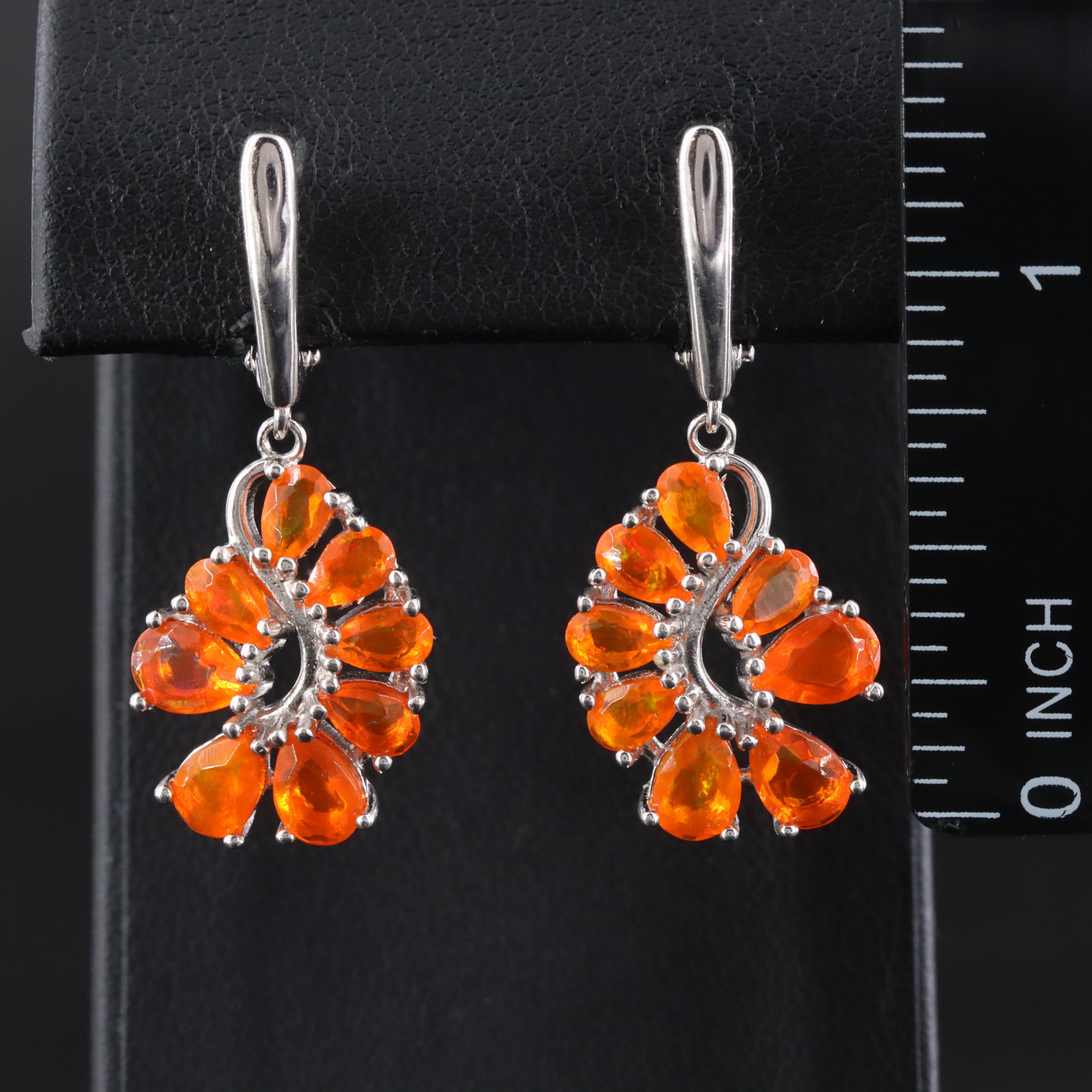 Sterling Fire Opal Drop Earrings
