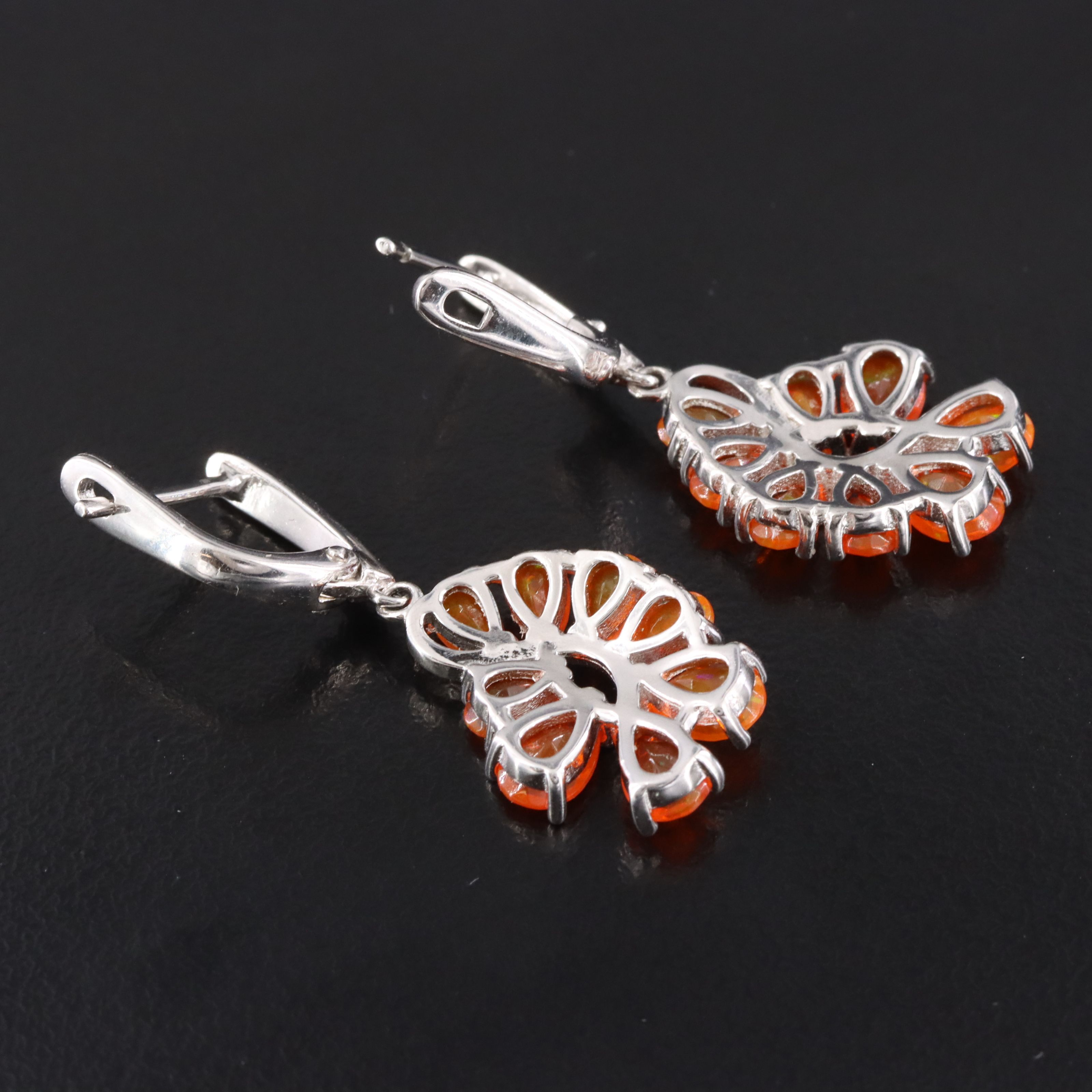 Sterling Fire Opal Drop Earrings