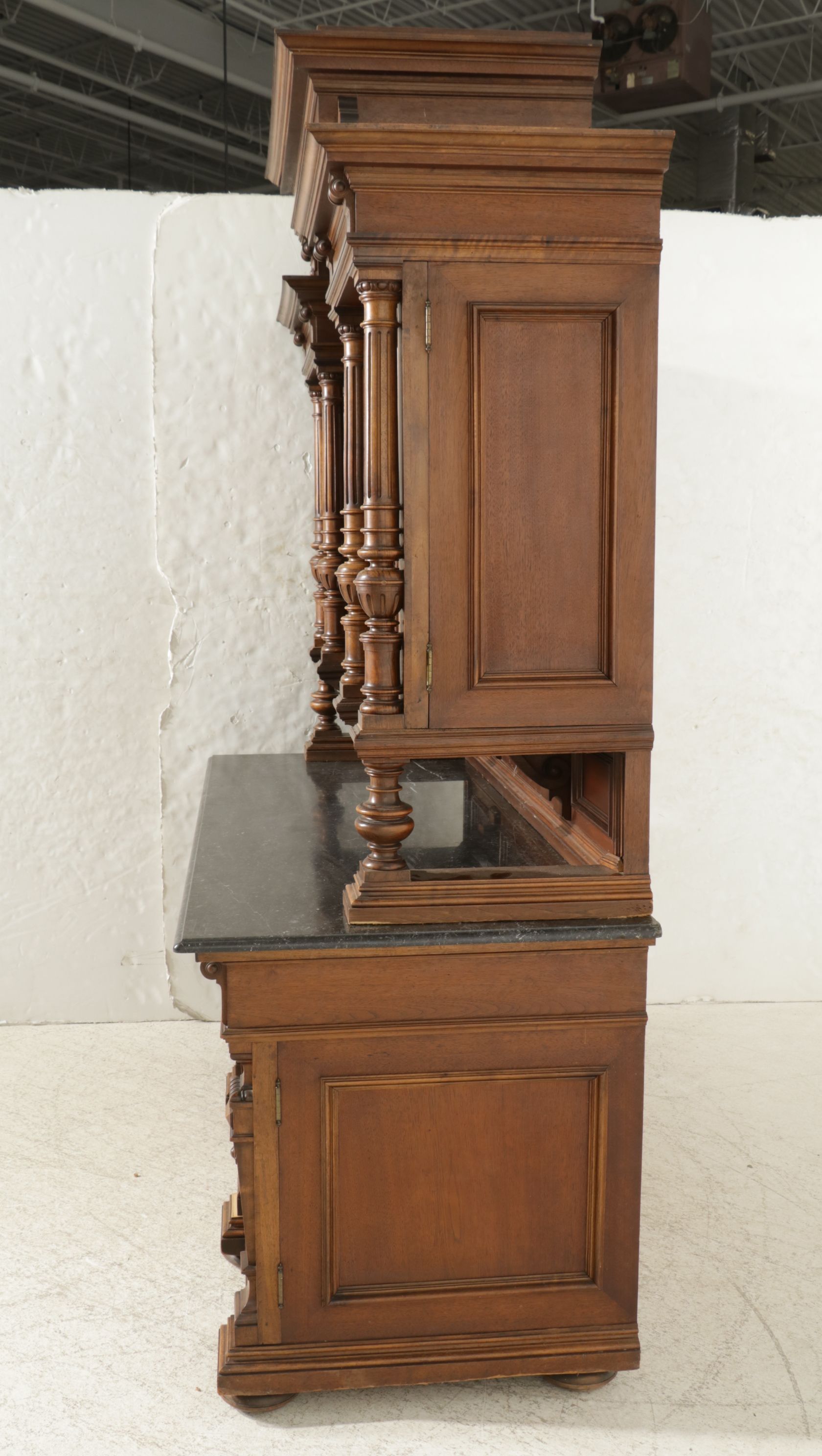 Victorian Walnut Marble Top Sideboard and Hutch, Early 20th Century