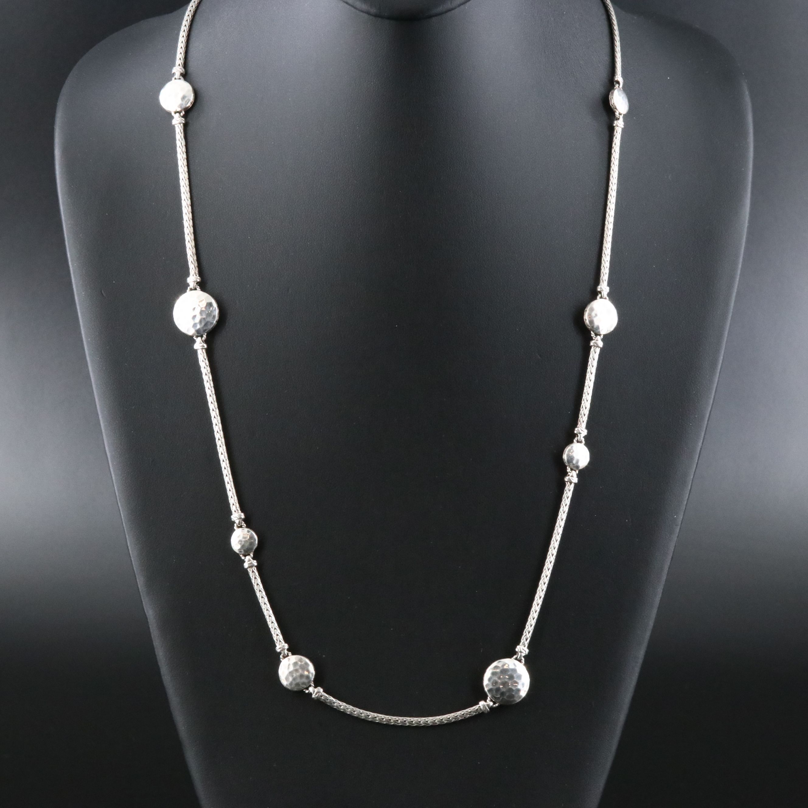 John Hardy Palu Sterling Hammered Disc Station Necklace