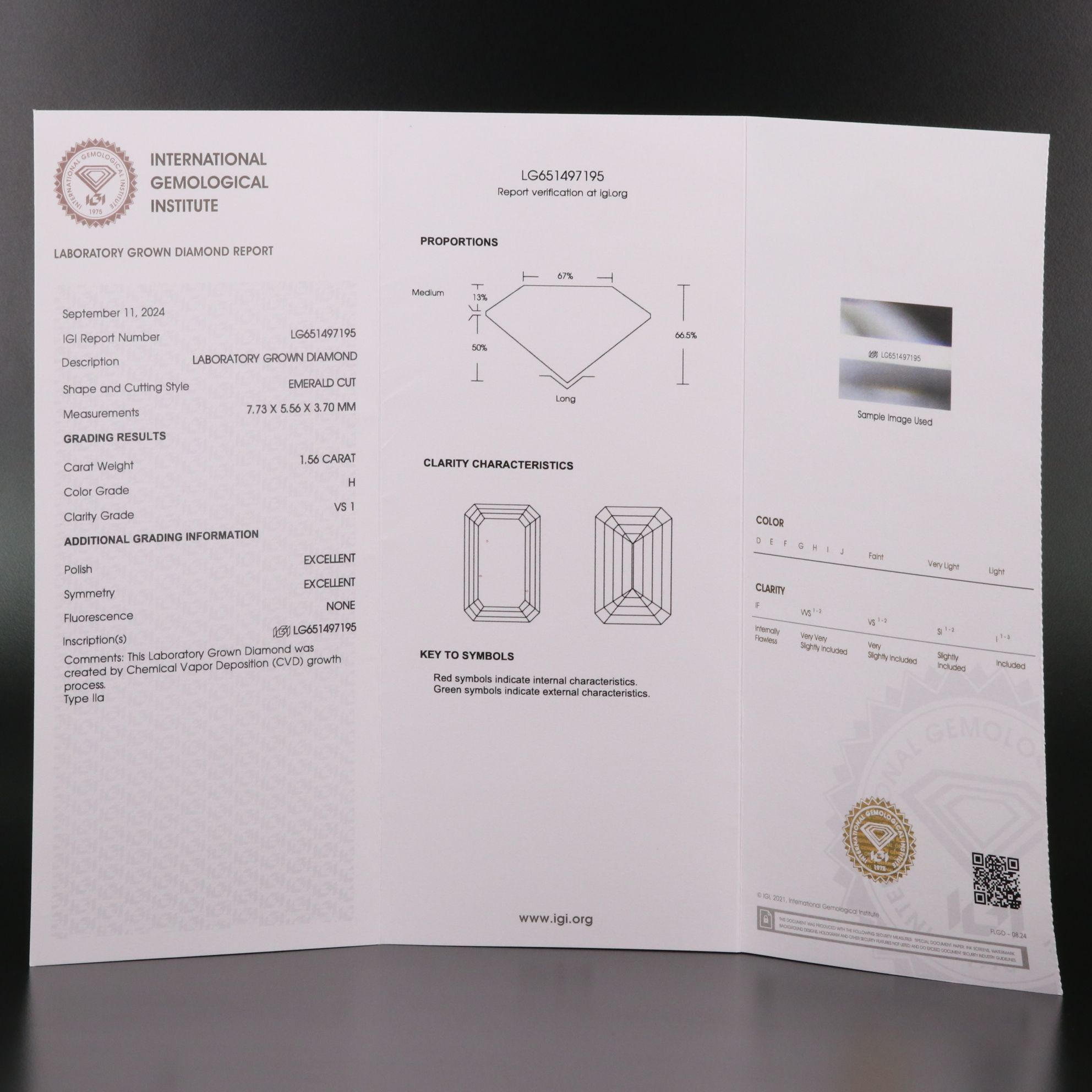 Loose 1.56 CT Lab Grown Diamond with IGI Report