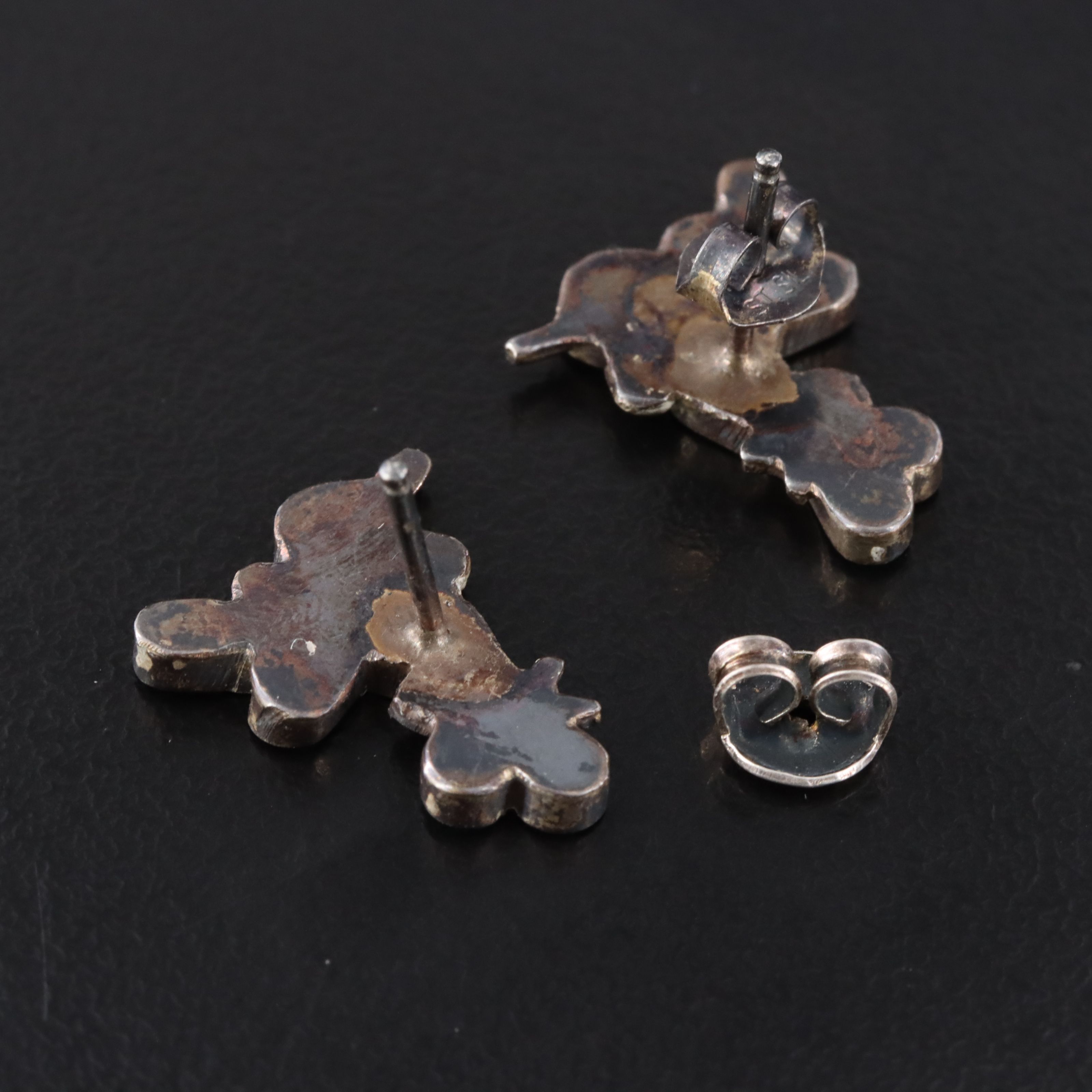 Sterling Mother-of-Pearl, Coral, and Horn Inlay Bird Earrings